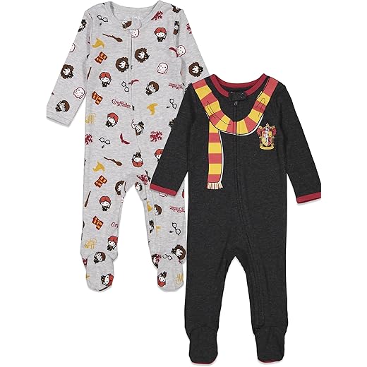 Harry Potter Newborn Baby Boys 2 Pack Zip Up Costume Sleep N' Play Coveralls Gryffindor 3-6 Months