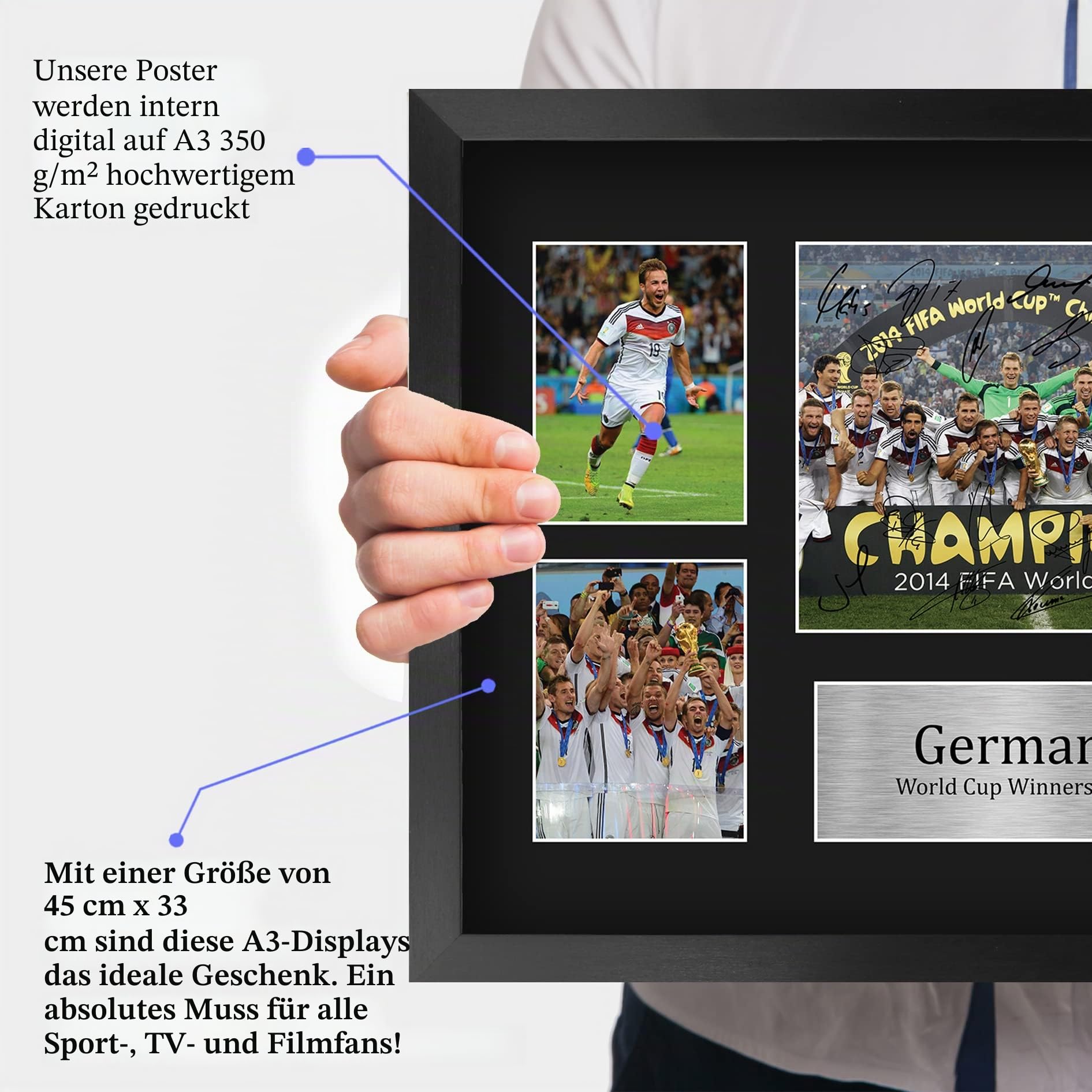 HWC Trading FR A3 Germany 2014 World Cup Winners Gedruckte Erinnerungsstücke Signiert Autogramm Foto Display Für Fußball-Fans Und Unterstützer - A3 Eingerahmt