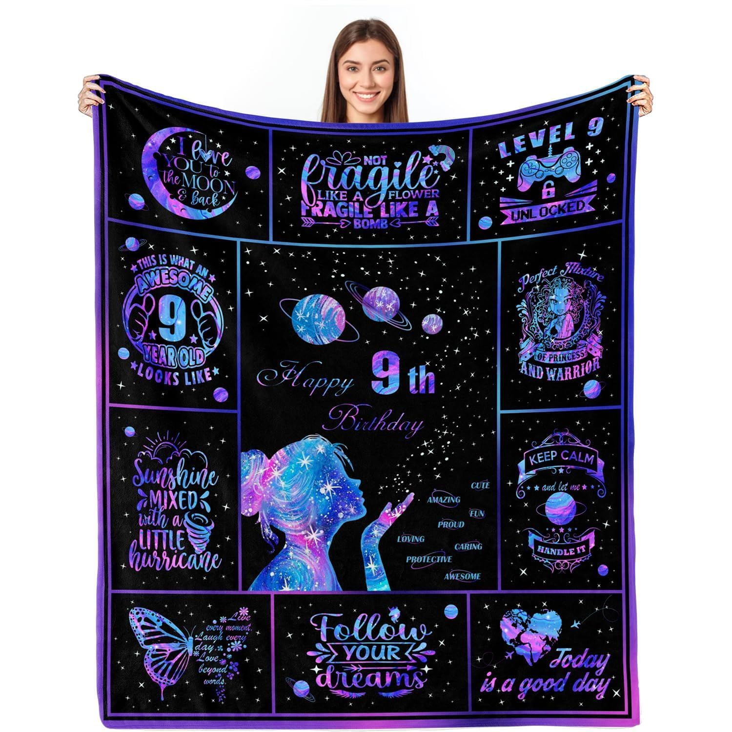Hudodmn Girls 9Th Birthday 9 Year Old Gifts Blanket, Gifts For 9 Year Old Gift Ideas, Gifts For Throw Blanket 60"X50"