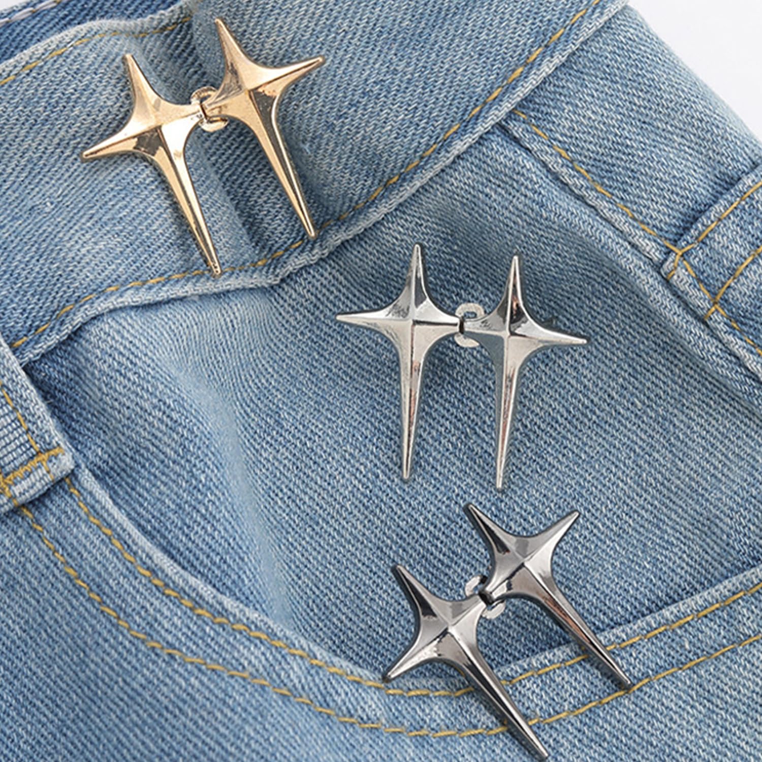 8 pares de clips para apretar la cintura, tensores de cinturón, clips para apretar la cintura, alfileres de botones de cintura en forma de estrella, clips para apretar los jeans