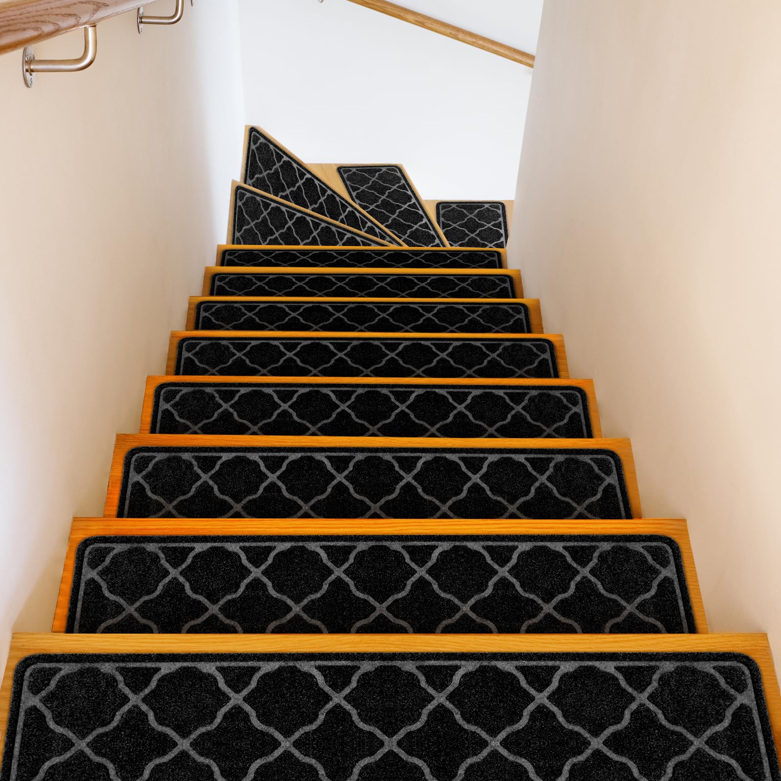 Edging Stair Treads Non-Slip 76 x 20cm(4PC), Indoor Carpet Treads Machine Washable, Reusable Staircases Runner Mat with Non Skid Rubber TPR Backing for Kids Elders and Dogs