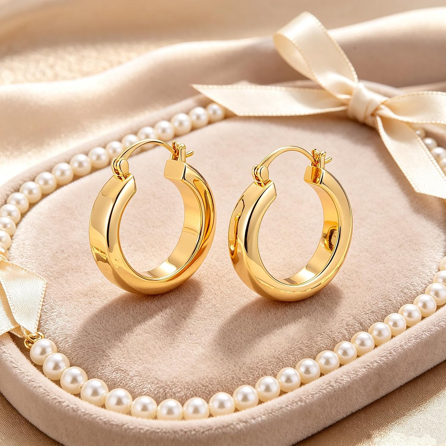 Milan Chiva 14K Gold Plated Small Huggie Dangle Earrings | Lightweight Trendy Heart Dainty Jewelry Hypoallergenic Chunky Gold Hoops Earrings Jewelry Mothers Day Gift for Women