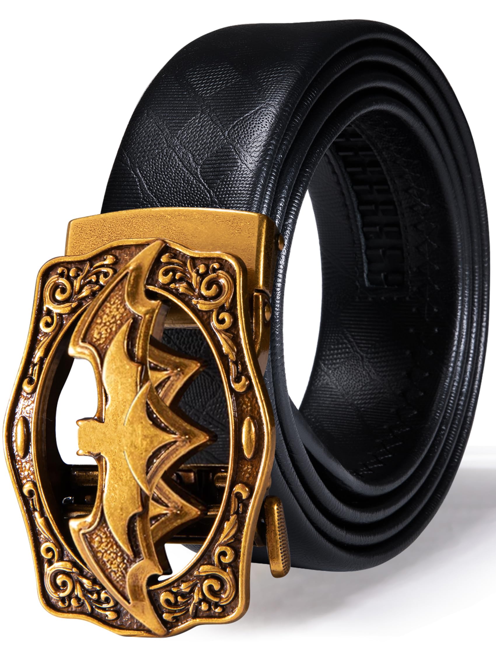 Barry.Wang Ratchet Belt Buckle Strap Replacement 1 3/8”,Leather Belt Straps for 40MM Slide Click Buckle,Trim to Fit