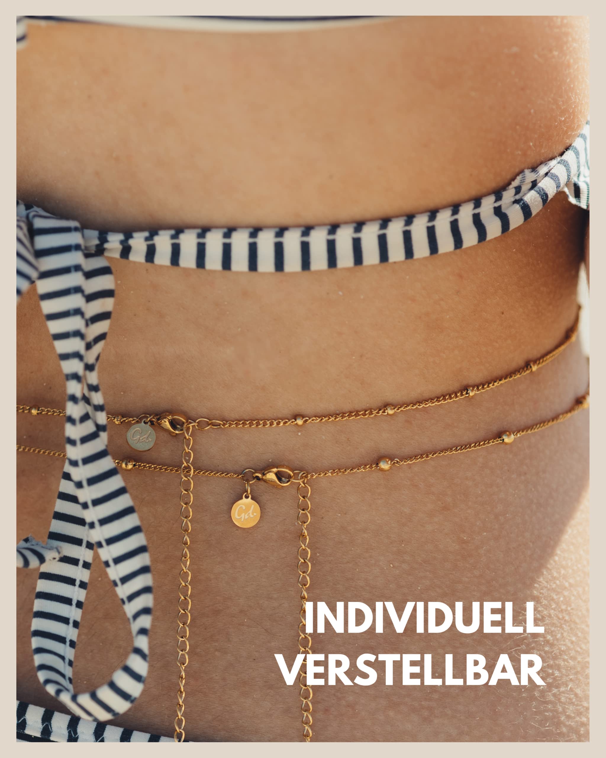 Bauchkette - verstellbare Ketten (78-93cm) in 18K Vergoldung I Wasserfeste Körperkette für Damen I Hautverträgliche Body Chain