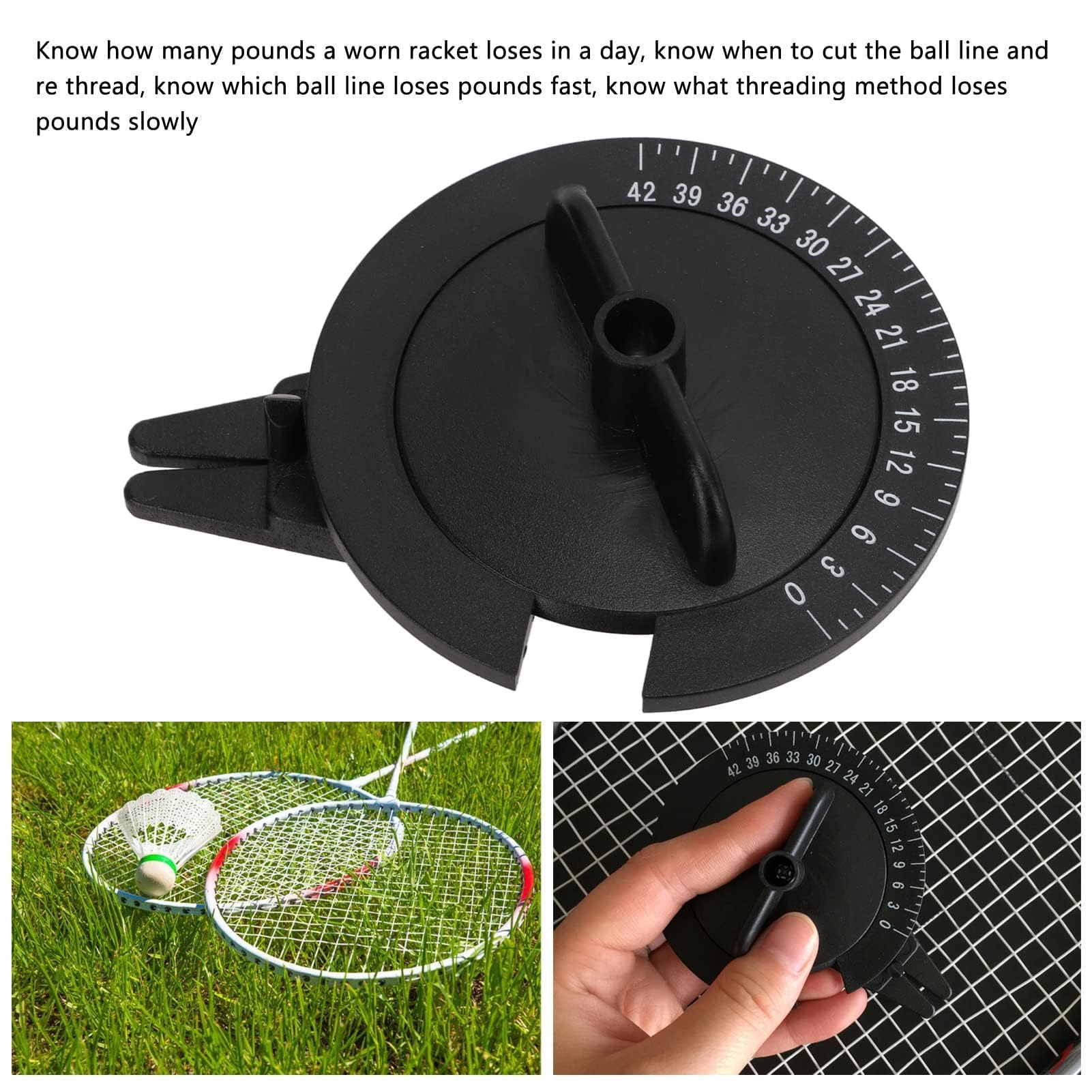Calibrateur de Tension de Raquette de Badminton, testeur de Tension de Corde de Badminton en Plastique Dur léger Mesure précise de la Valeur de Pression Compteur de Corde pour Badminton