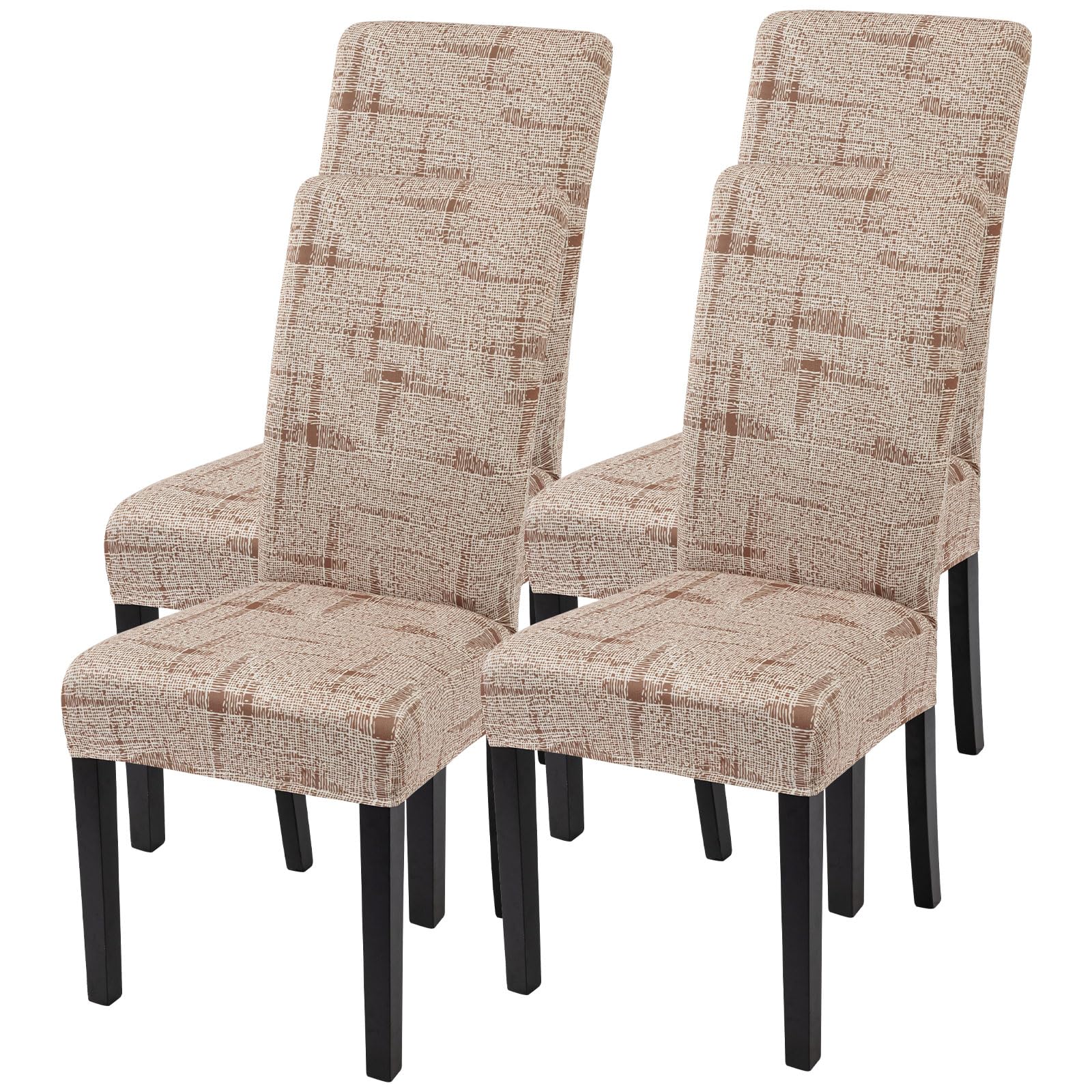 SearchI Printed Dining Room Chair Covers Set of 4, Stretch Kitchen Chair Covers Washable Parsons Chair Slipcover Removable Dining Chair Protectors for Hotel,Ceremony (Brown Wireframe Texture)