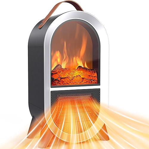 Miniatura 9 de Calentador eléctrico portátil para chimenea, 1500 W750 W, mini calentador de espacio para uso en interiores con llama 3D, termostato, asa de