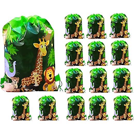Jungle Animal Theme String Bags - Pack of 15