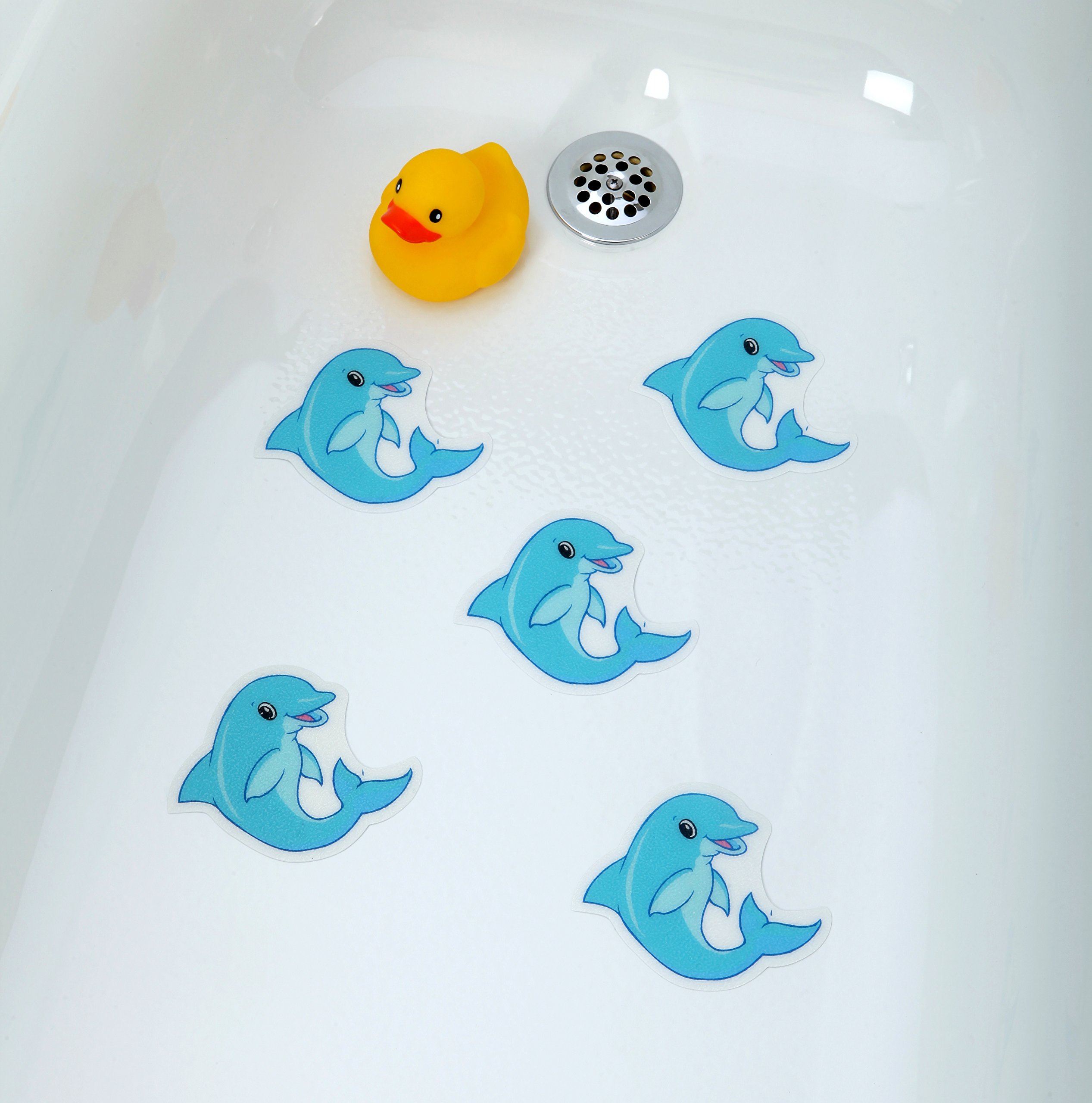 SlipX Solutions Adhesive Bath Treads: Tub Tattoos Add Non-Slip Traction to Tubs, Showers & Other Slippery Spots (Kid Friendly, 5 Count, Reliable Grip) (Dolphin)