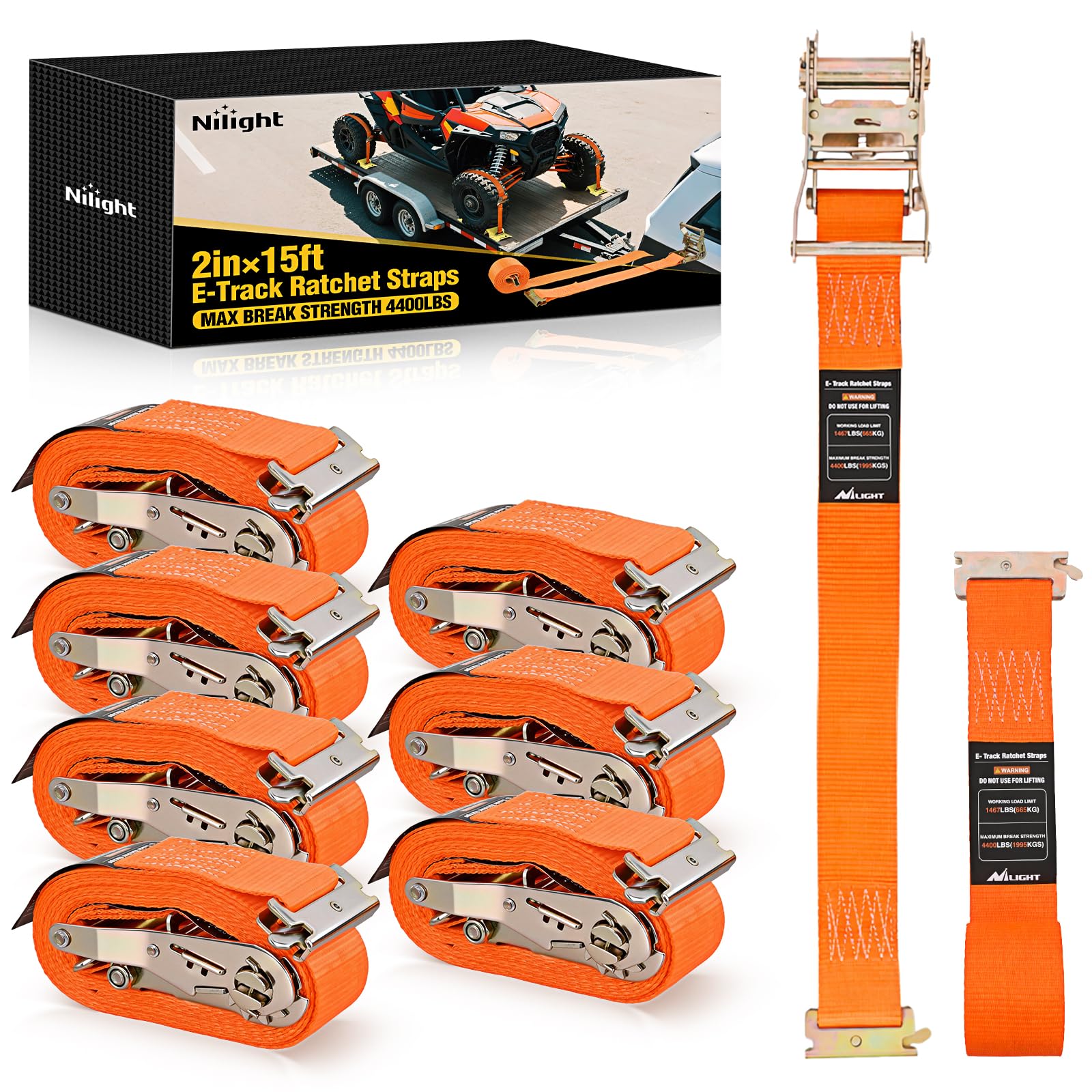 Nilight E-Track Ratchet Straps 8 Pack 2" x 15' Orange