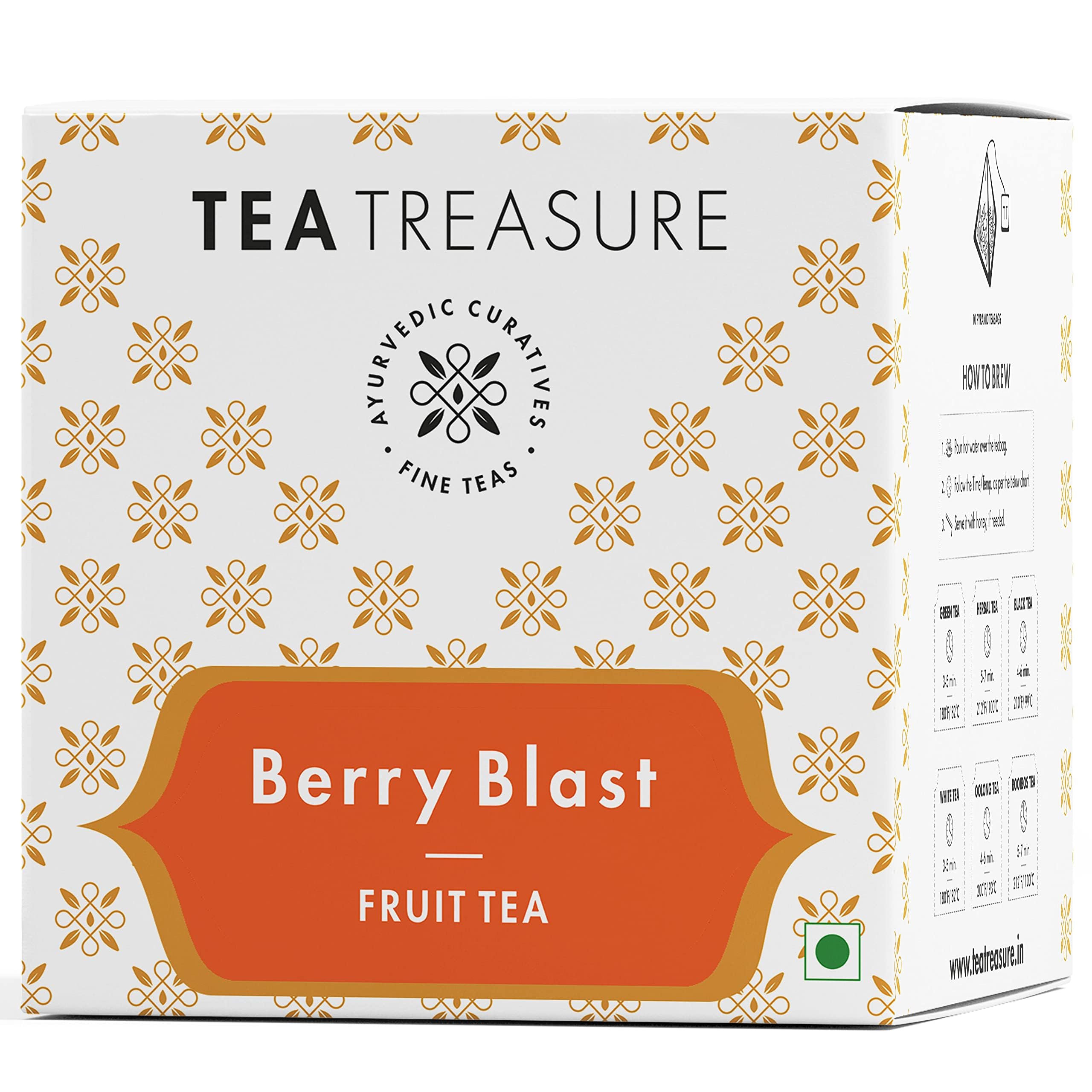 Tea Treasure Organic Berry Blast Tea - 10 Pyramid Tea Bags - Blended with Cranberry Slice, Hibiscus Flower, Orange Peel, Goji Berry & Many More | Berry Tea Bags | Iced Tea Infusion Tea | Instant Tea (B0D4VFXTWV) Amazon Price History, Amazon Price Tracker