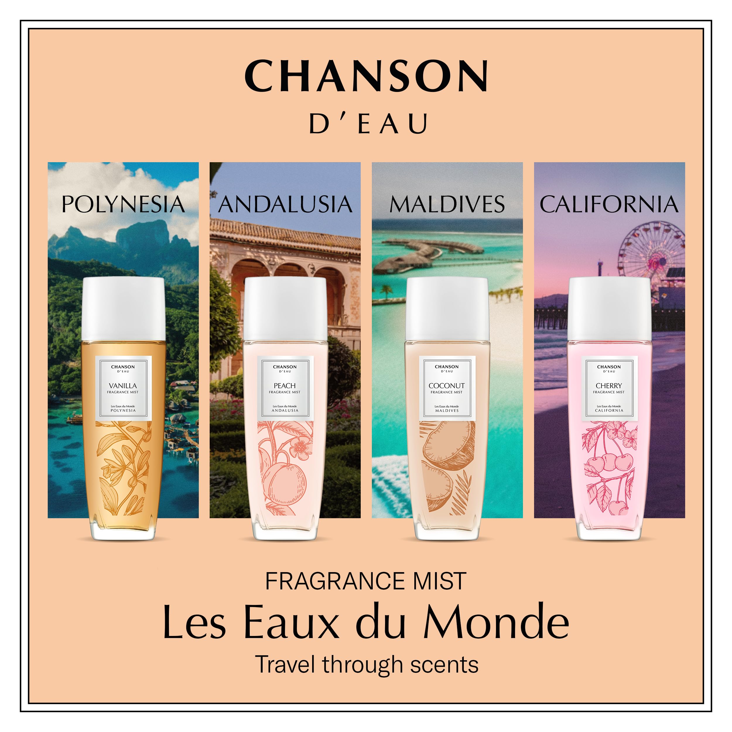 Chanson d'Eau Les Eaux du Monde Coconut Profumo Spray Corpo e Capelli Donna, Profumo ambrato legnoso, 75 ml