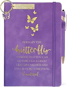 Caderno feminino para amantes de borboletas, diário de borboletas, 200 páginas, forrado com caneta e chaveiro, presentes temáticos inspiradores de borboletas para sua filha, mãe, aniversário
