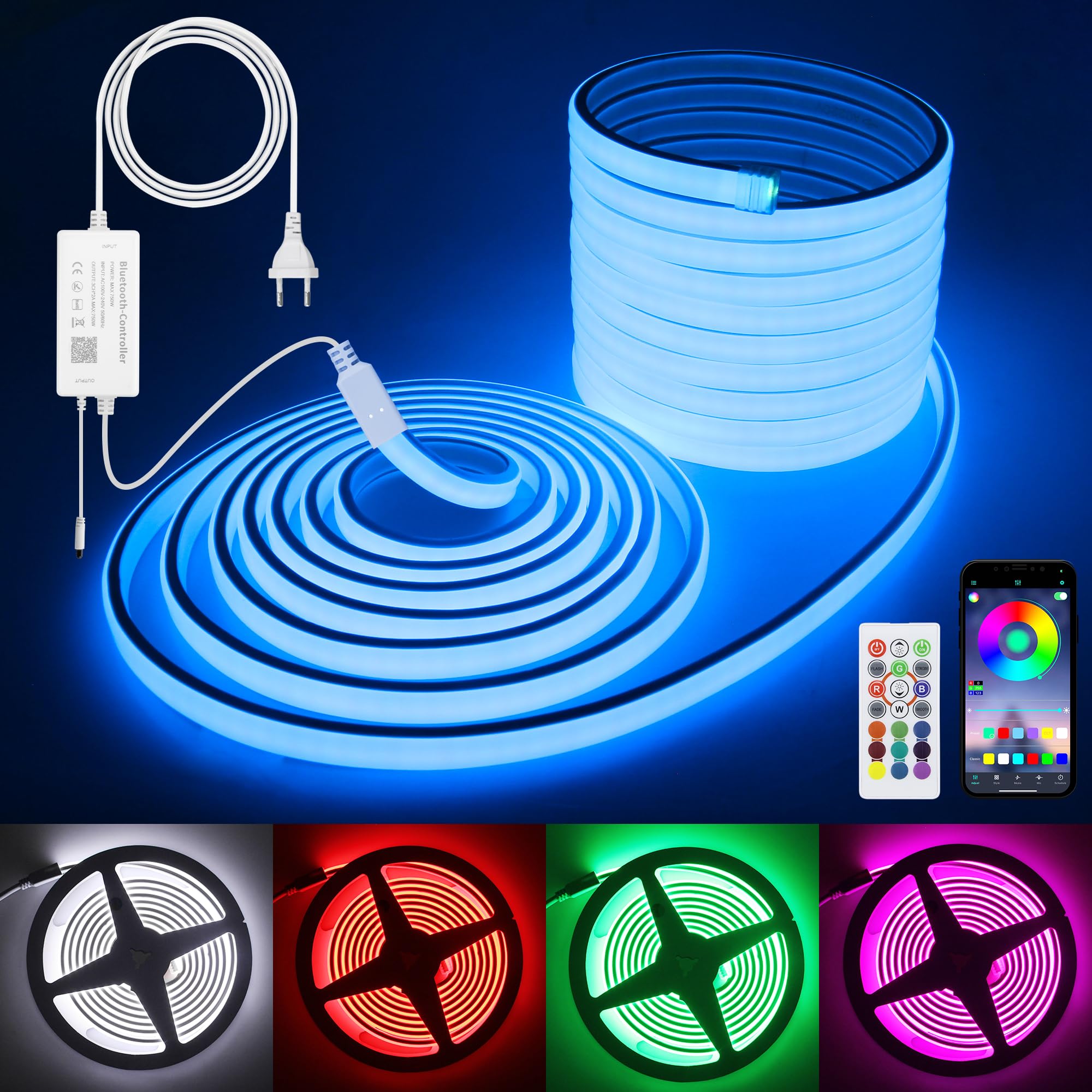ALITOVE 10m RGB COB LED Streifen Aussenbereich 230V Band App+Fernbedienung | Heller 420LEDs/M, IP67 Wasserdicht, Musik-Synchronisation, ideal für Garten, Terrasse und Partydeko, Nicht Selbstklebend