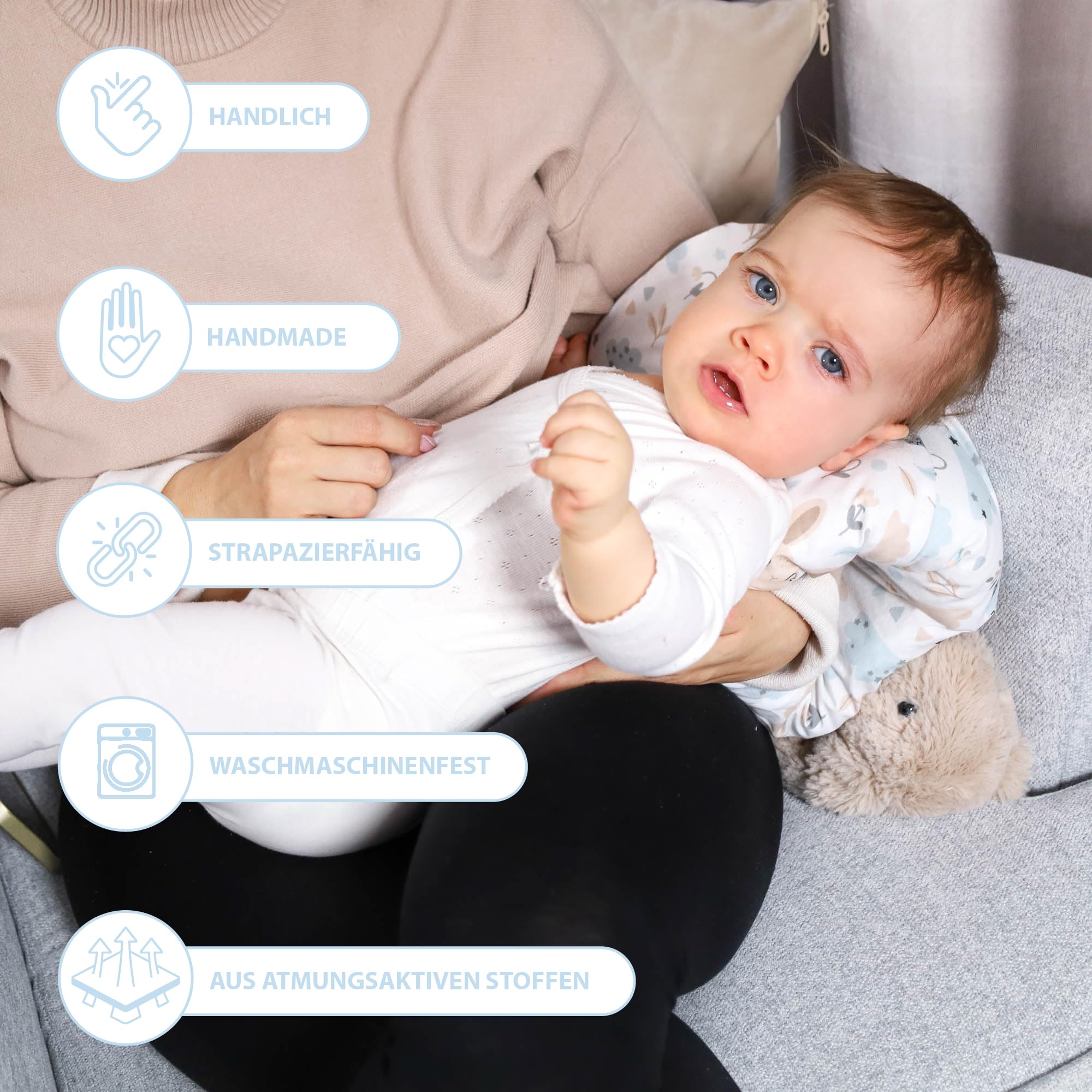 Totsy Baby Cuscino per allattamento piccolo Manicotto per allattamento Ø20cm - mini cuscino da braccio in cotone per neonati per allattare e dare biberon in movimento Gufi bianchi