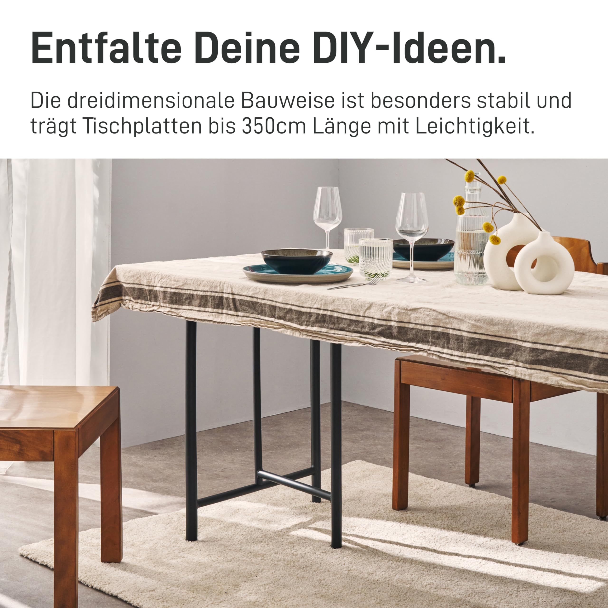 Natural Goods Berlin 2X Tischgestell Trestle - Schwerlast Tischbeine Metall Schwarz - DIY Tischfüße 58 x 72 cm - Schreibtischbeine Tischkufen Stabil - Outdoor Unterstellböcke Werkstatt Wetterfest