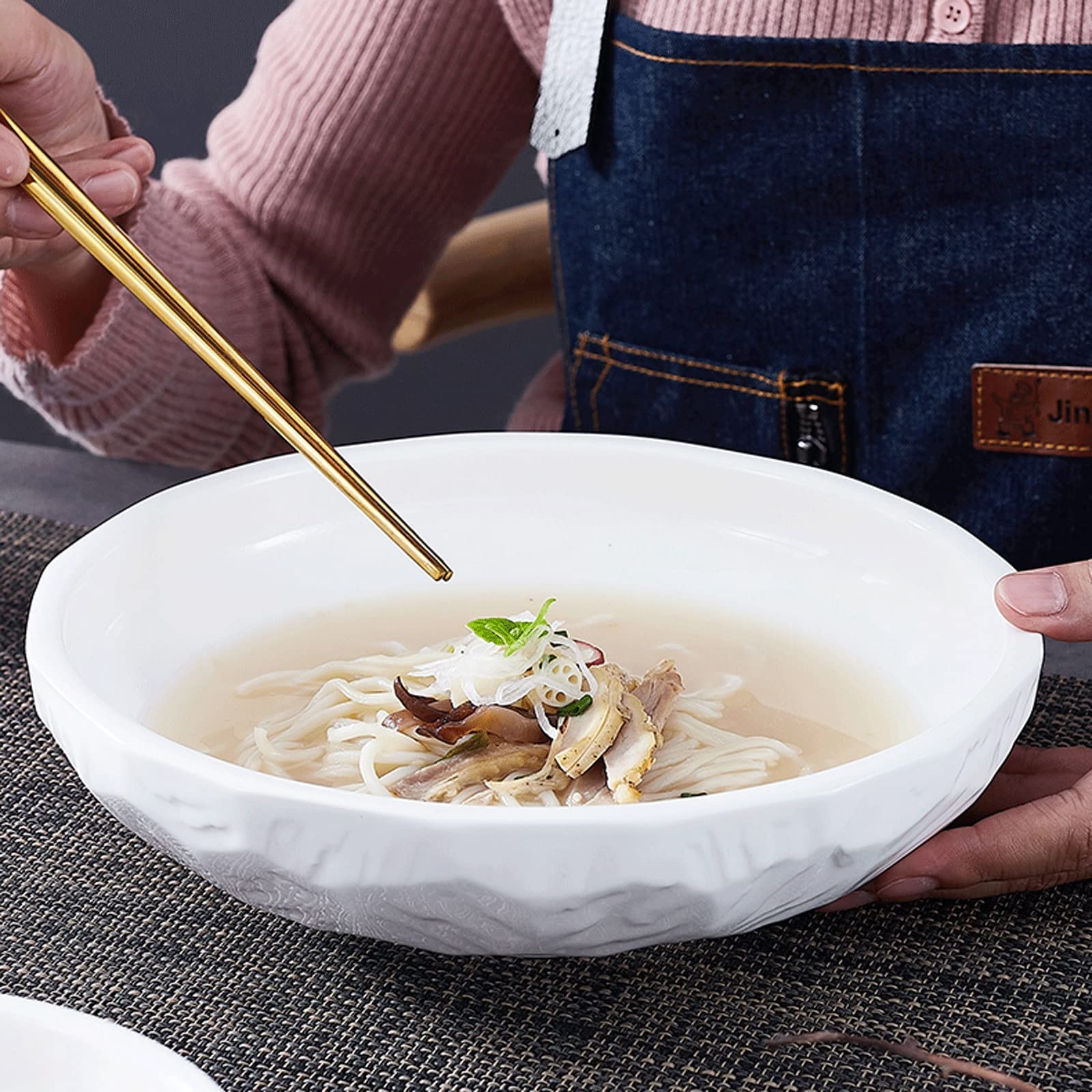 Miski Duże miski do serwowania, 8 -calowy zestaw do misek do serwowania, nałóż na naczynia do serwowania, zupa, ramen, gulasz, duża miska do serwowania makaronu (rozmiar: M)