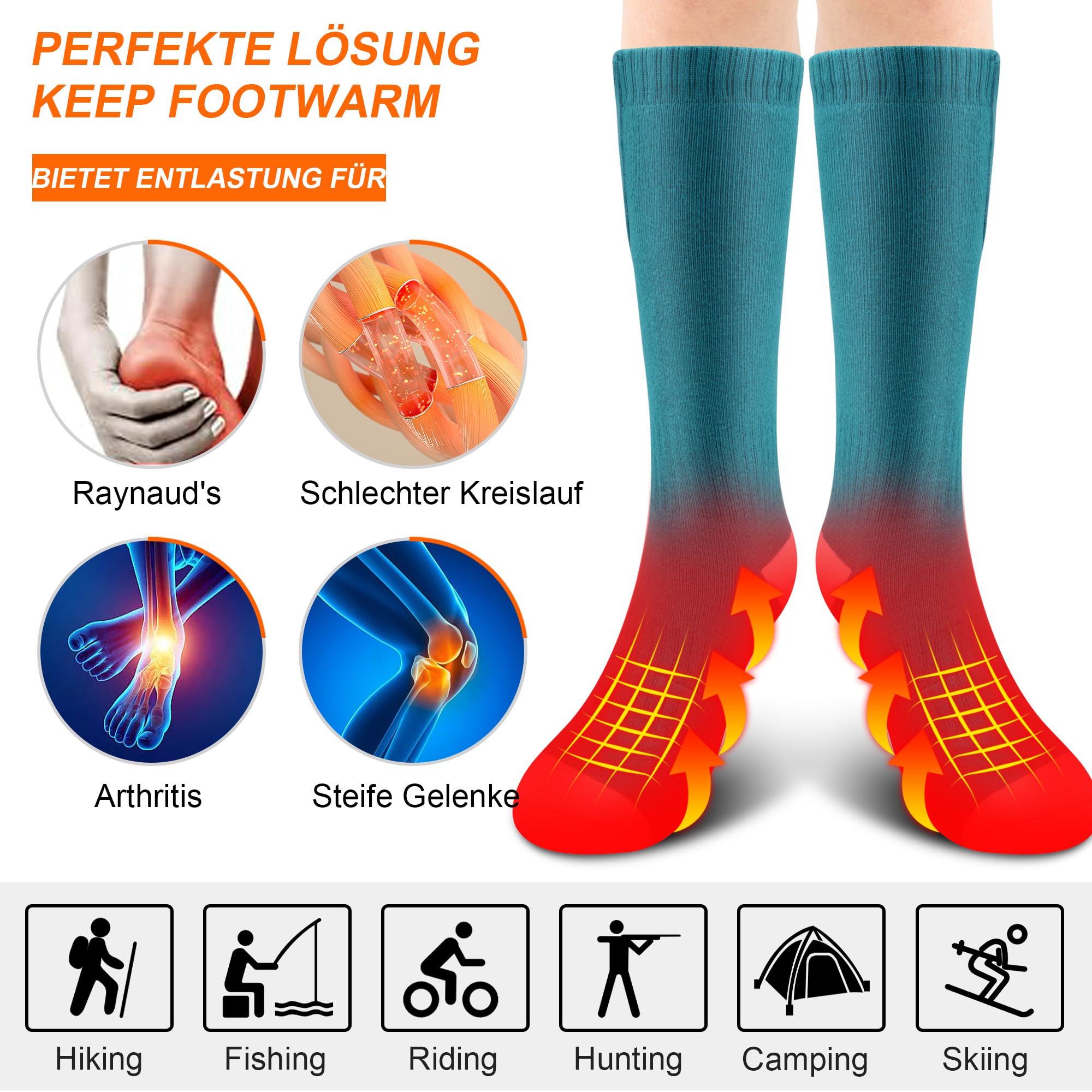 Svpro Chaussettes chauffantes rechargeables 4000mAh 3 réglages de température Chauffage jusqu'à 12 heures Ski Pêche Cyclisme Randonnée