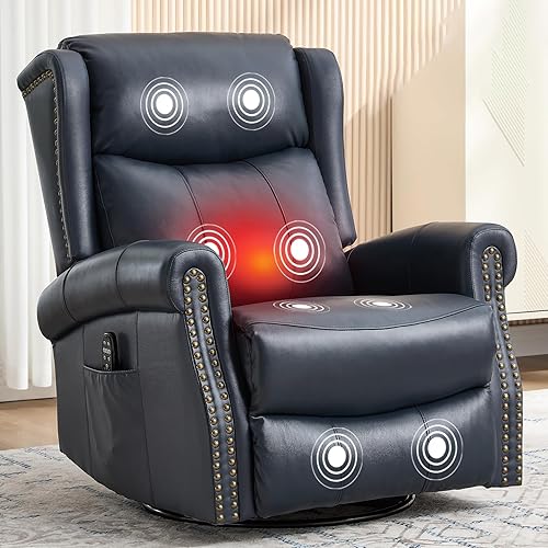 QKFF Silla reclinable giratoria con masaje y calor, giratoria de 360 grados, reclinable manual de tela sobrerellena con 2 portavasos y 4 bolsillos QKFF Silla reclinable giratoria con masaje y calor, giratoria de 360 grados, reclinable manual de tela sobrerellena con 2 portavasos y 4 bolsillos