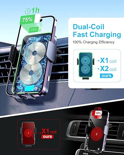 Miniatura 3 de BATBI Cargador inalámbrico para automóvil, aleación de aluminio de 15 W, bobinas duales, inalámbrico, soporte para teléfono de automóvil, carga para