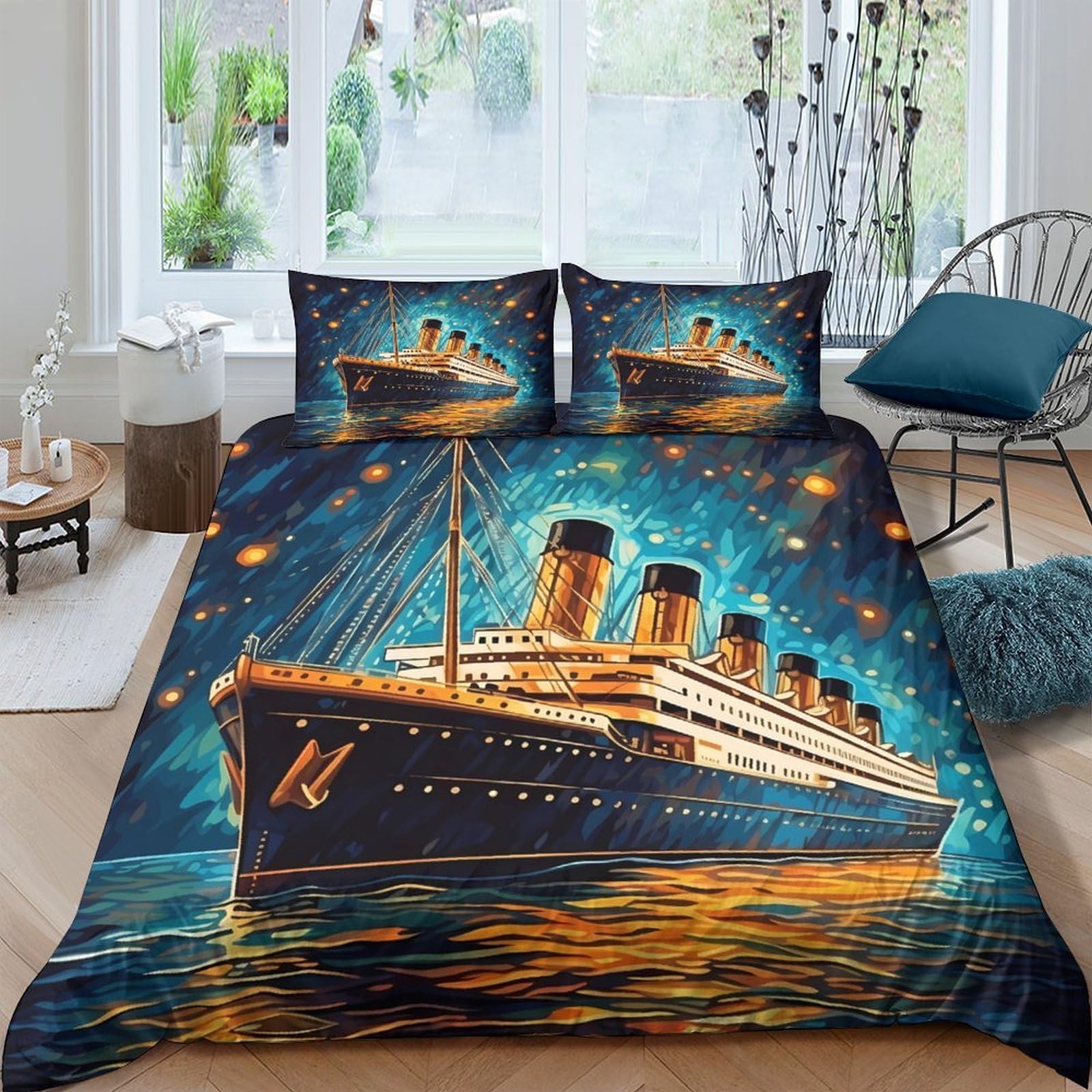 Ctjqhvkz Style-1 3D Printed Titanic Ocean Fitted Sheet Microfiber Soft Mattress Cover Bedroom Decor Anti-Slip Washable Single（135X200cm）