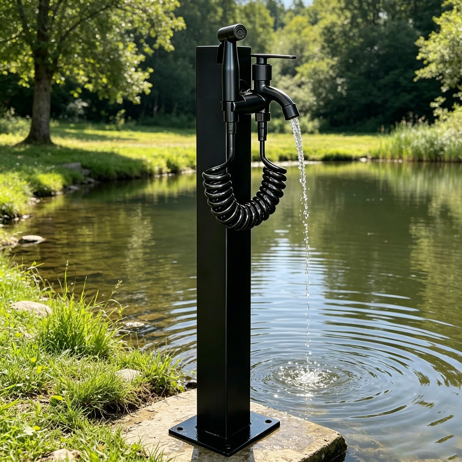 Gaommini Style 3 Outdoor Water Spigot Garden Water Column 304 Stainless Steel Antifreeze Hose Faucet Tap Post, Decorative Water Feature Fountain Water Dispenser Hydrant(,Height: 95Cm/37.4In)