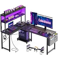 Coleshome Scrivania Gaming con LED e Prese, 135 × 100 cm Scrivania Gaming Angolare