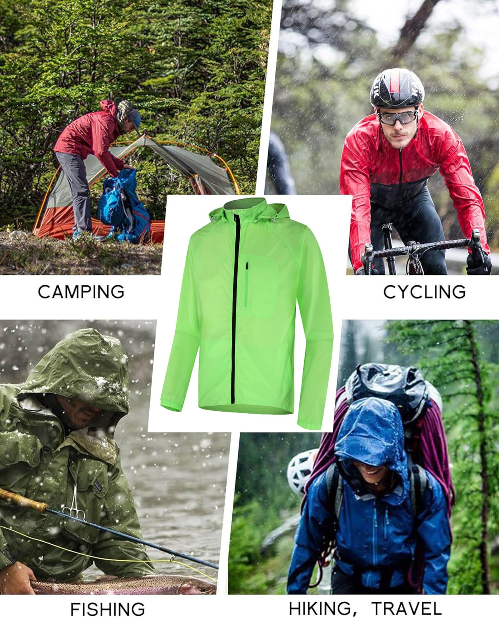 Giacca Ciclimo Uomo Impermeabile Antivento Leggero da Moto Trekking Running Catarifrangente per Ciclismo,Green-XXL