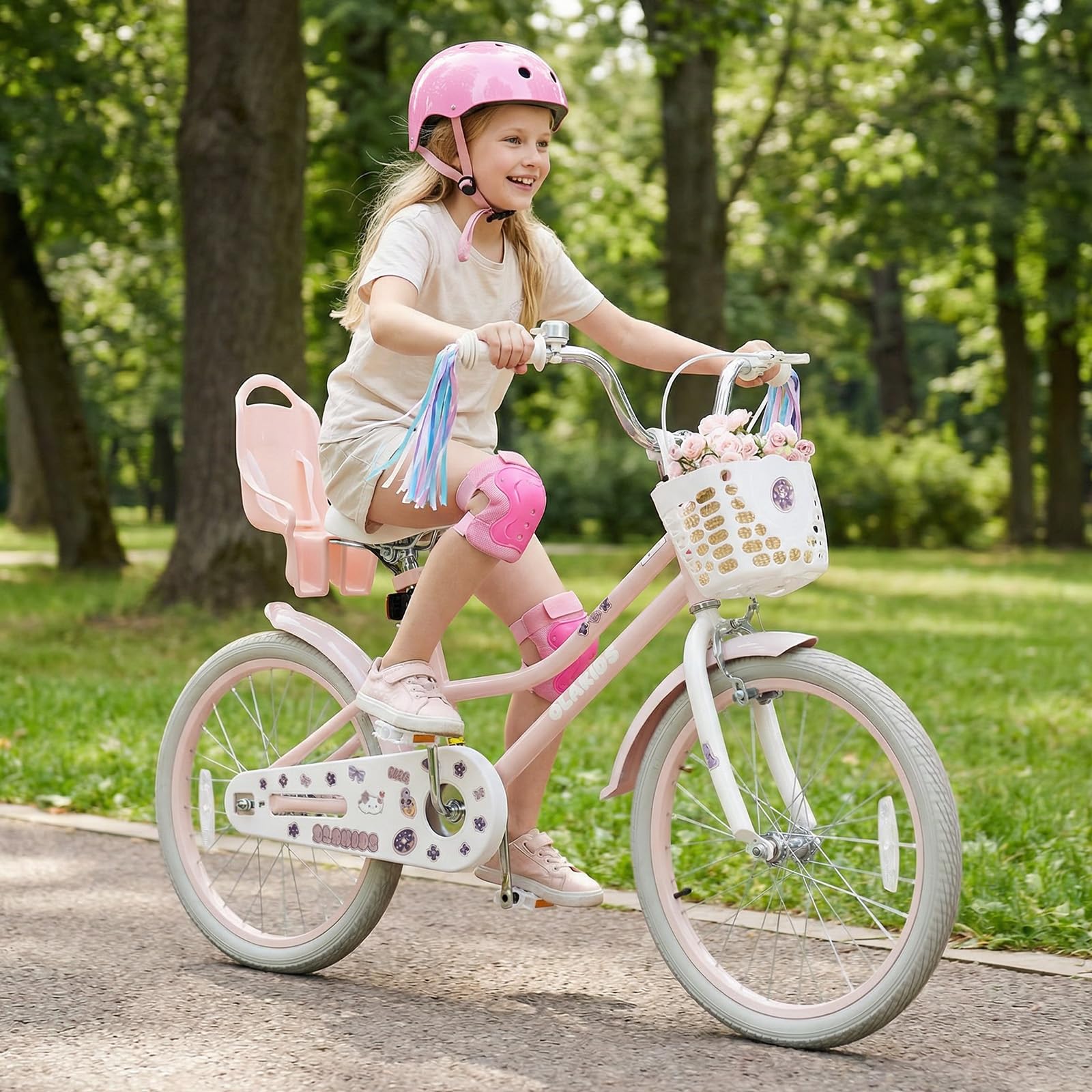 Olakids Kids Bike 20 Inch Girls Bicycle with Doll Seat Basket