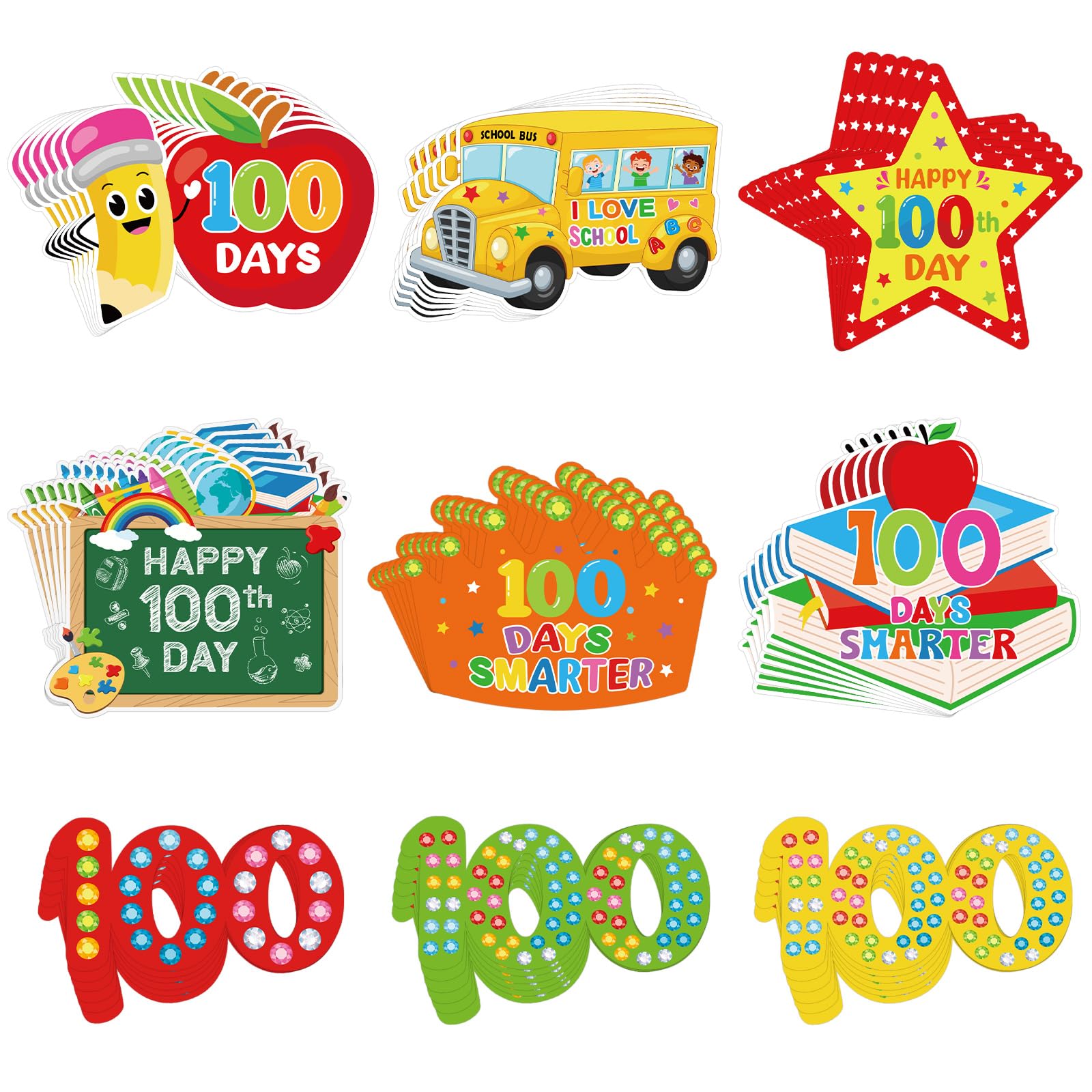 54 Pcs 100 Day Cut-Outs Double Printed Winter Paper Decor for School Bulletin Board Classroom Decoration (100Day 54)