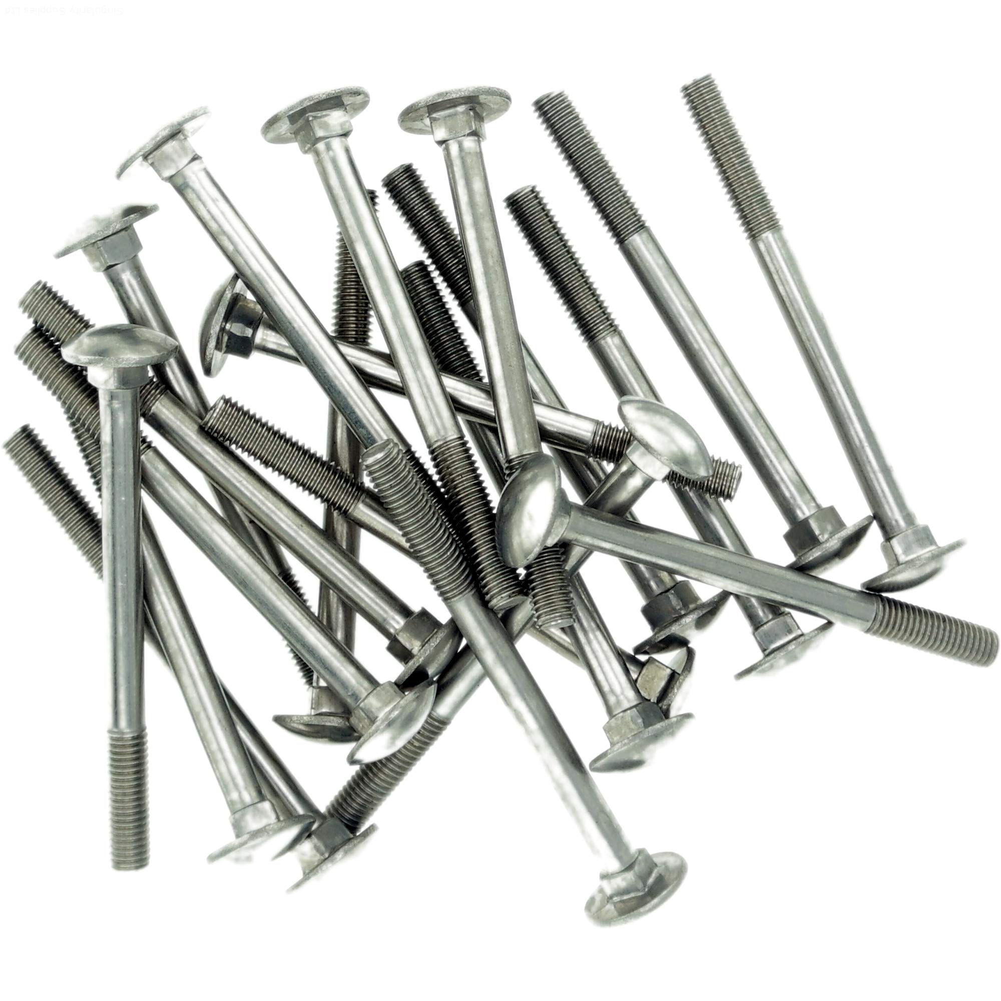 Singularity Supplies M6 (6Mm X 50Mm) Cup Square Carriage Bolt (Partially Threaded) - Stainless Steel (A2) (Pack Of 10)