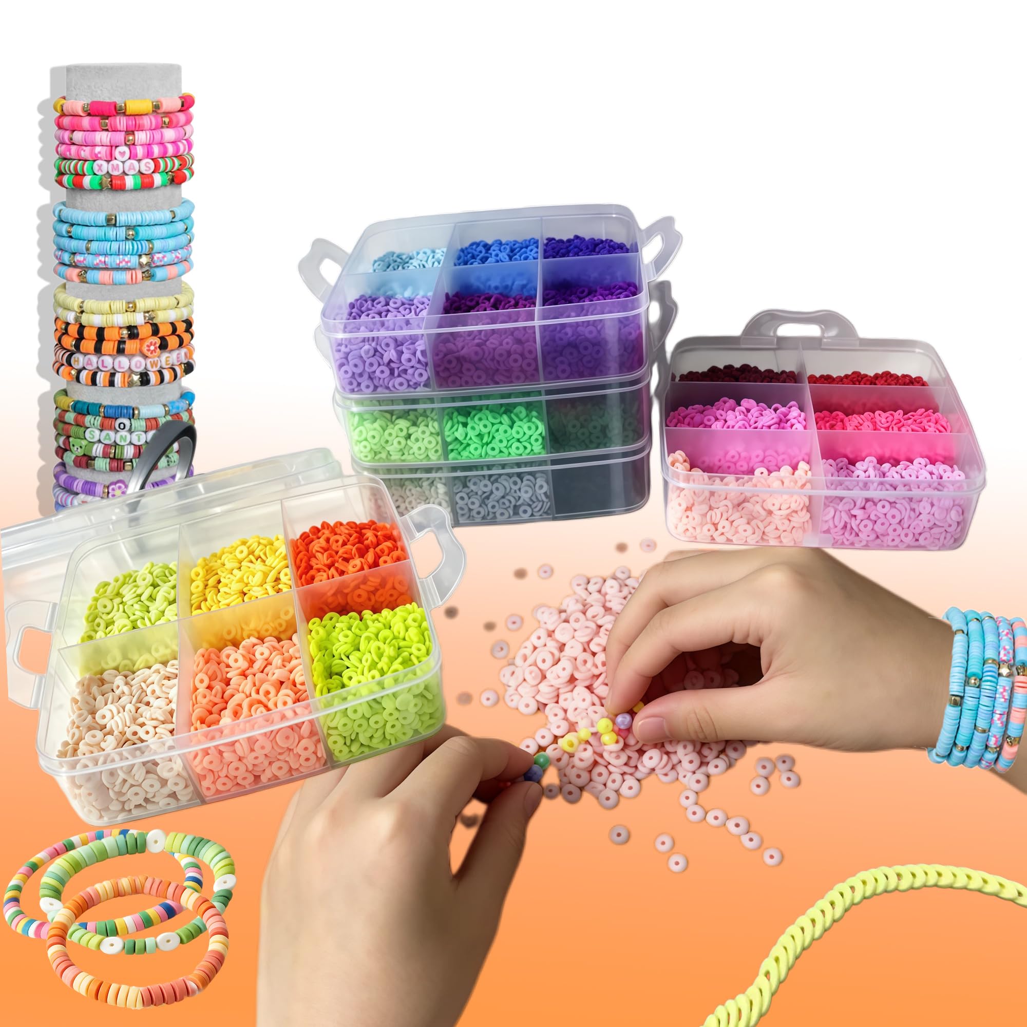 YMSDZHL Juego de 45000 pulseras de cuentas de arcilla, 30 cuentas planas de colores para hacer joyas de amistad, cuentas Heishi de polímero con abalorios, regalos para adolescentes y niñas