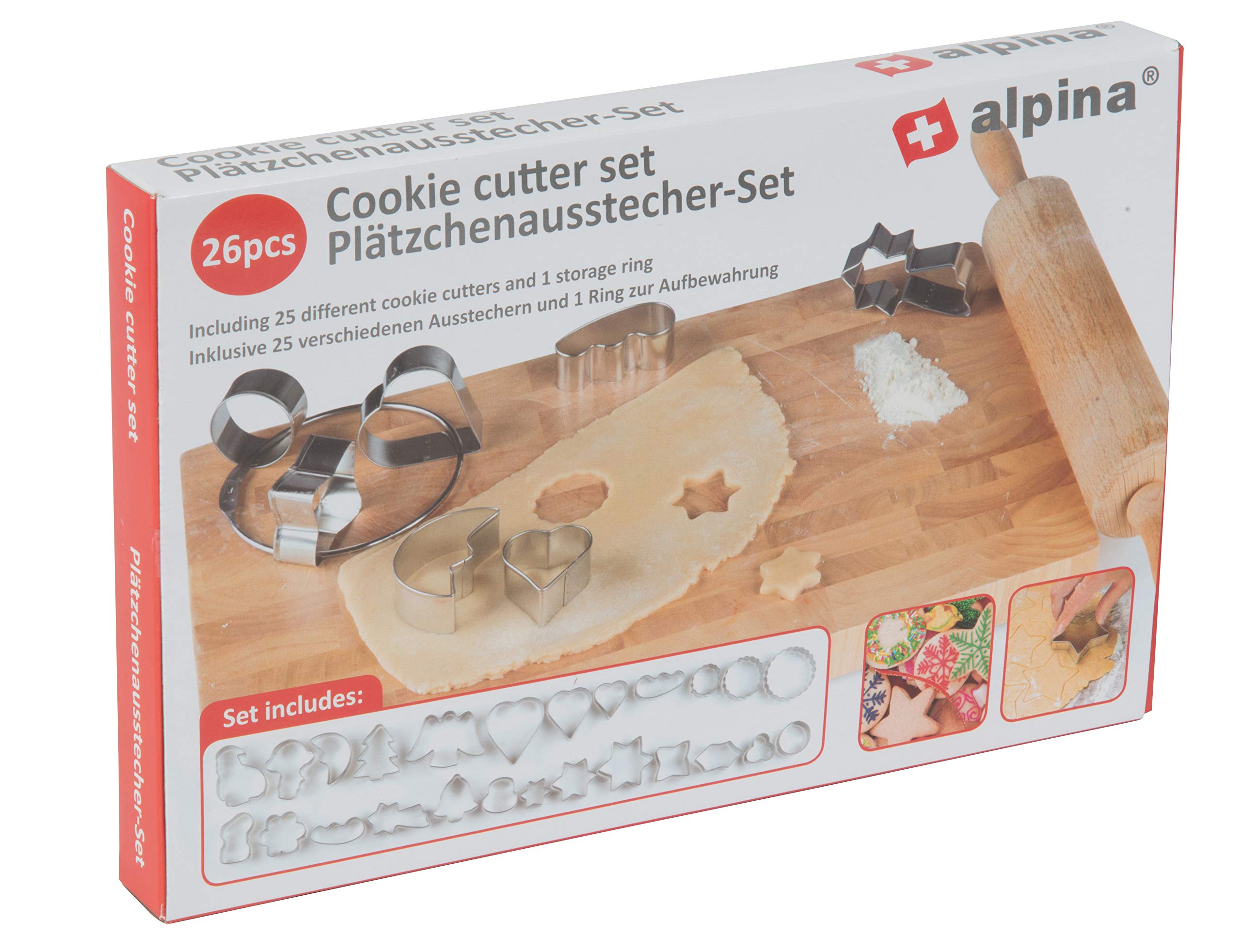 Alpina 25 Stück Plätzchenausstecher-Set, Stahl, Silber, 12 x 11.5 x 3.3 cm Küche, Haushalt & Wohnen