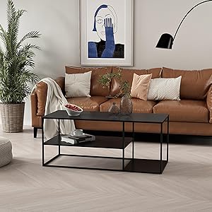 [en.casa] Mesa de Centro Solund Rectangular con 2 Estantes de Diferentes Alturas Diseño Industrial Mesa Baja para Salón Sala de Espera Acero 120 x 50 x 50 cm - Negro Mate