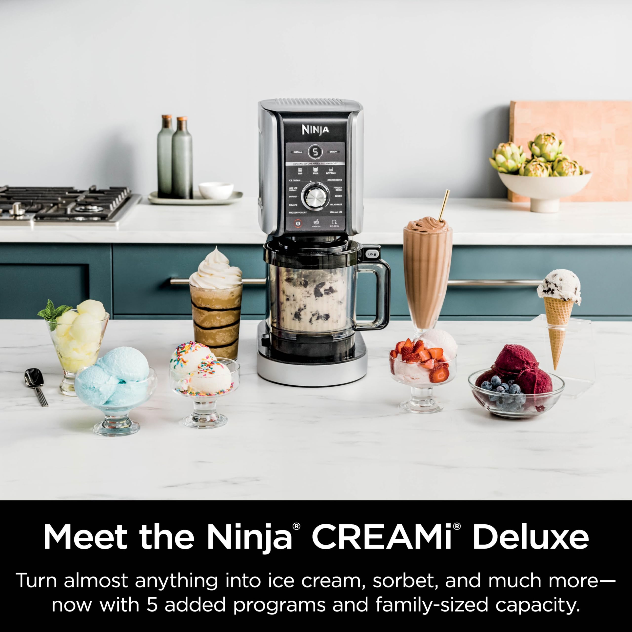 Ninja CREAMi Deluxe Ice Cream & Frozen Treat Maker for Ice Cream, Sorbet, Milkshakes, Frozen Yogurt, & More, 11-in-1, XL Capacity, Silver, Includes (2) Family-Sized 24 oz. Tubs, NC501 - Image 4