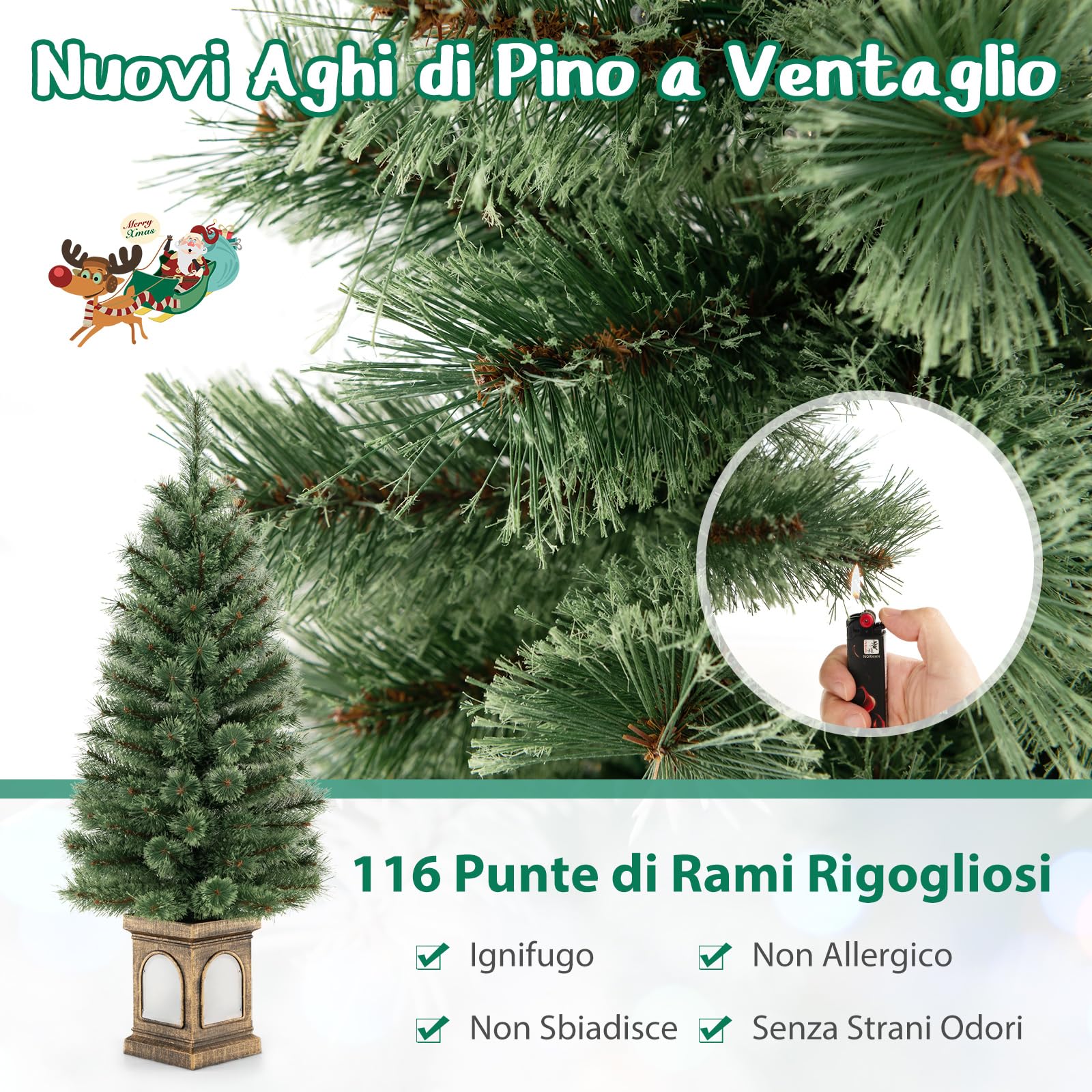 COSTWAY Albero di Natale Piccolo da Tavolo 120 cm, Albero di Natale Artificiale in Vaso con Luci e Rami Densi, Decorazione Natalizia per Casa, Ufficio e Negozio (Verde e Bronzo)
