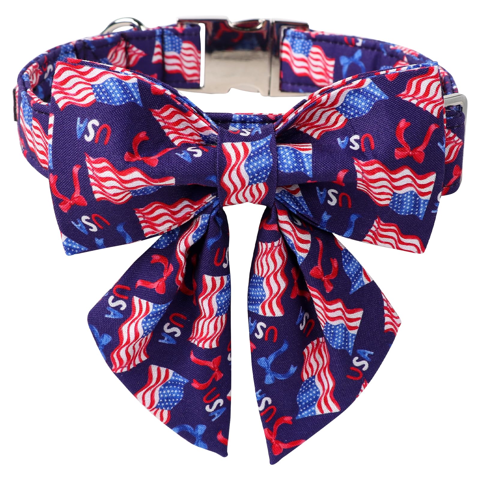 Maca Bates American Flag 4th of July Dog Collar with Sailor Bow 4 of 7 for Dogs Tie Adjustable Durable Flags Patriotic USA Collars Summer Independence