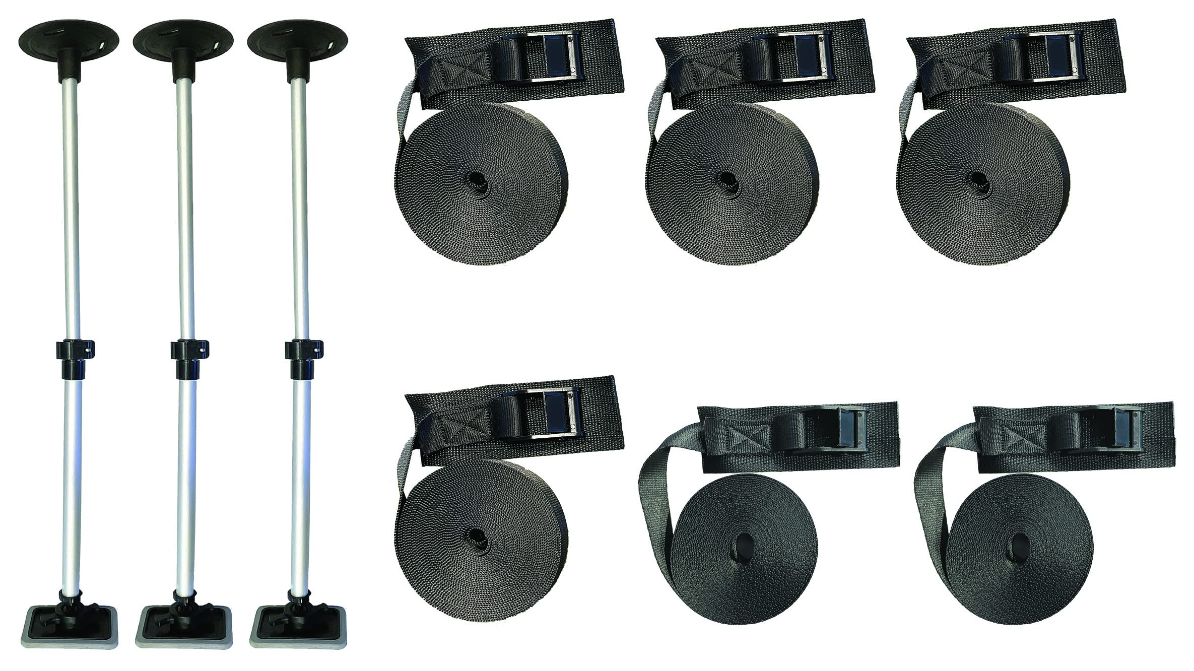 Flex Boat Cover Support Kit System Bundle - Includes 3 Support Poles, 3 Flex Supports, 6 Straps - for Boats 16 Feet and More - 39" to 70"