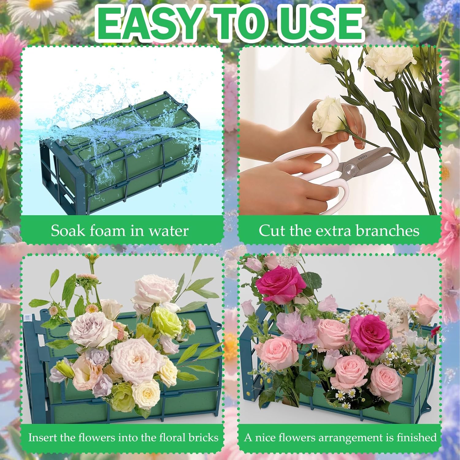12Set Floral Foam Blocks Cage Holder for Flower Arrangements Supplies, Bouquet Holder, Rectangle, 10.1 x 5.5 x 3.4 Inch (12, New Version)
