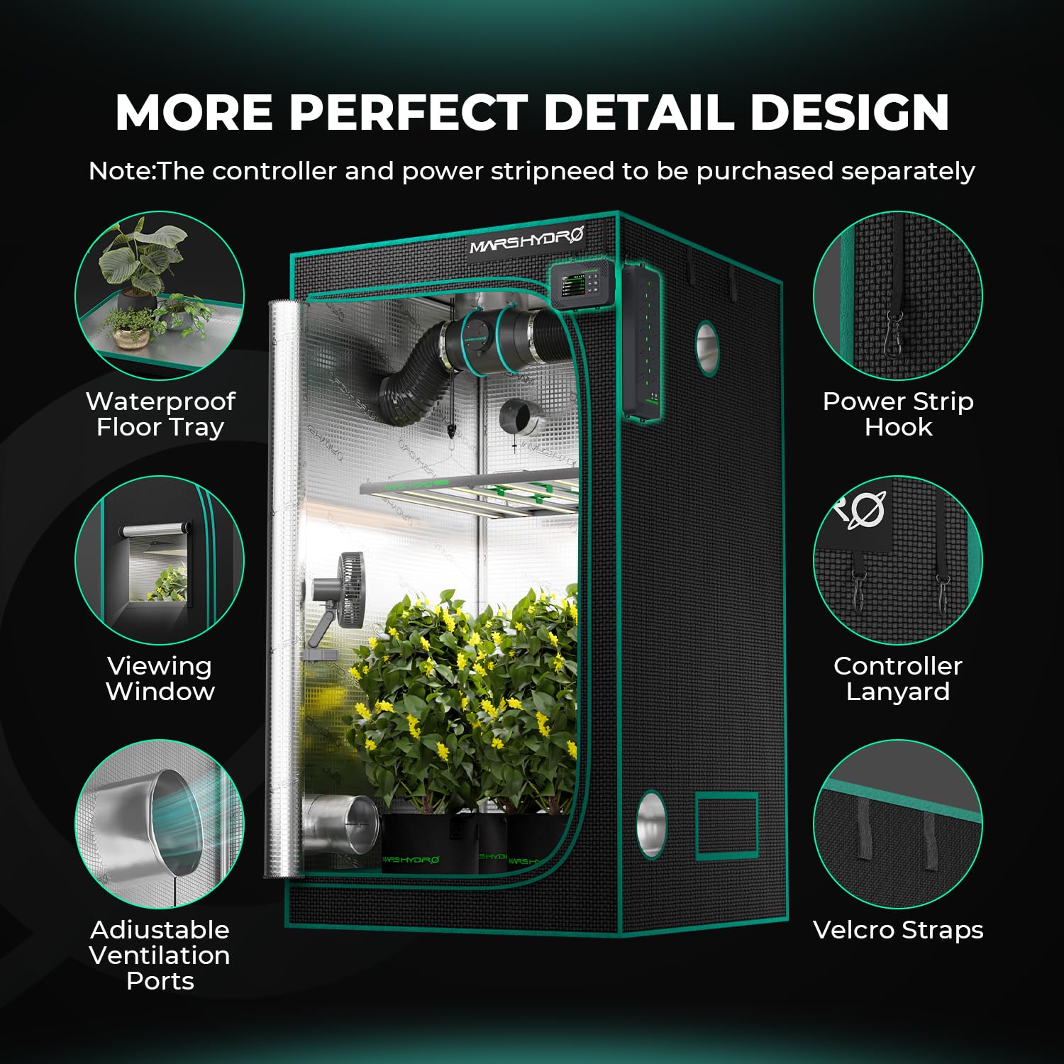 MARS HYDRO Growzelt 70x70x160cm,Indoor Grow Tent Reflektierende Mylar Zuchtzelte Hydrokultur,abnehmbaren Boden Tablett,für Pflanzen wachsen Raum