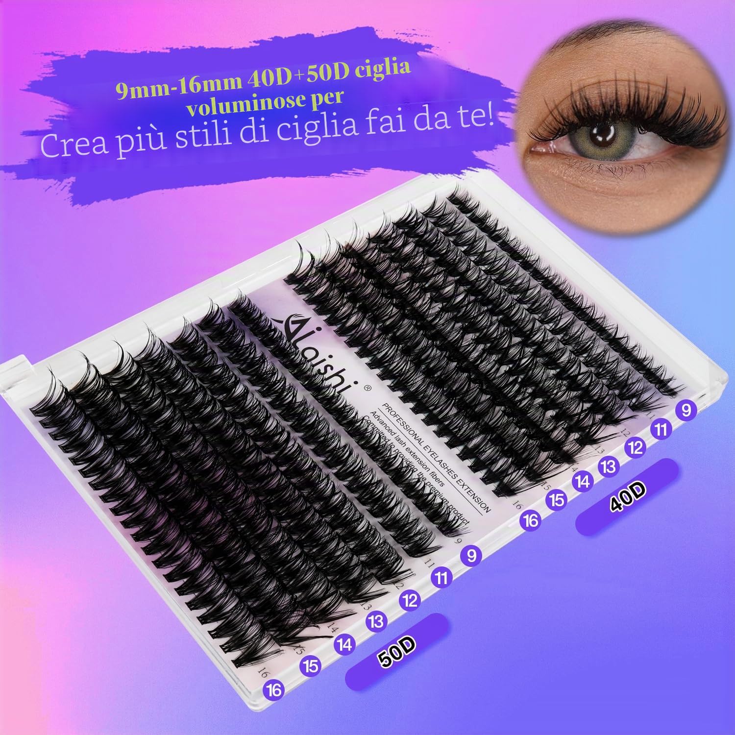 Ciuffetti Ciglia Finte Kit, 280 Extension Ciglia 9-16mm, 40D+50D Lash Cluster con Bond and Seal Pinzette er Uso Personale a Casa Ciglia a Grappolo Extension Ciglia Kit