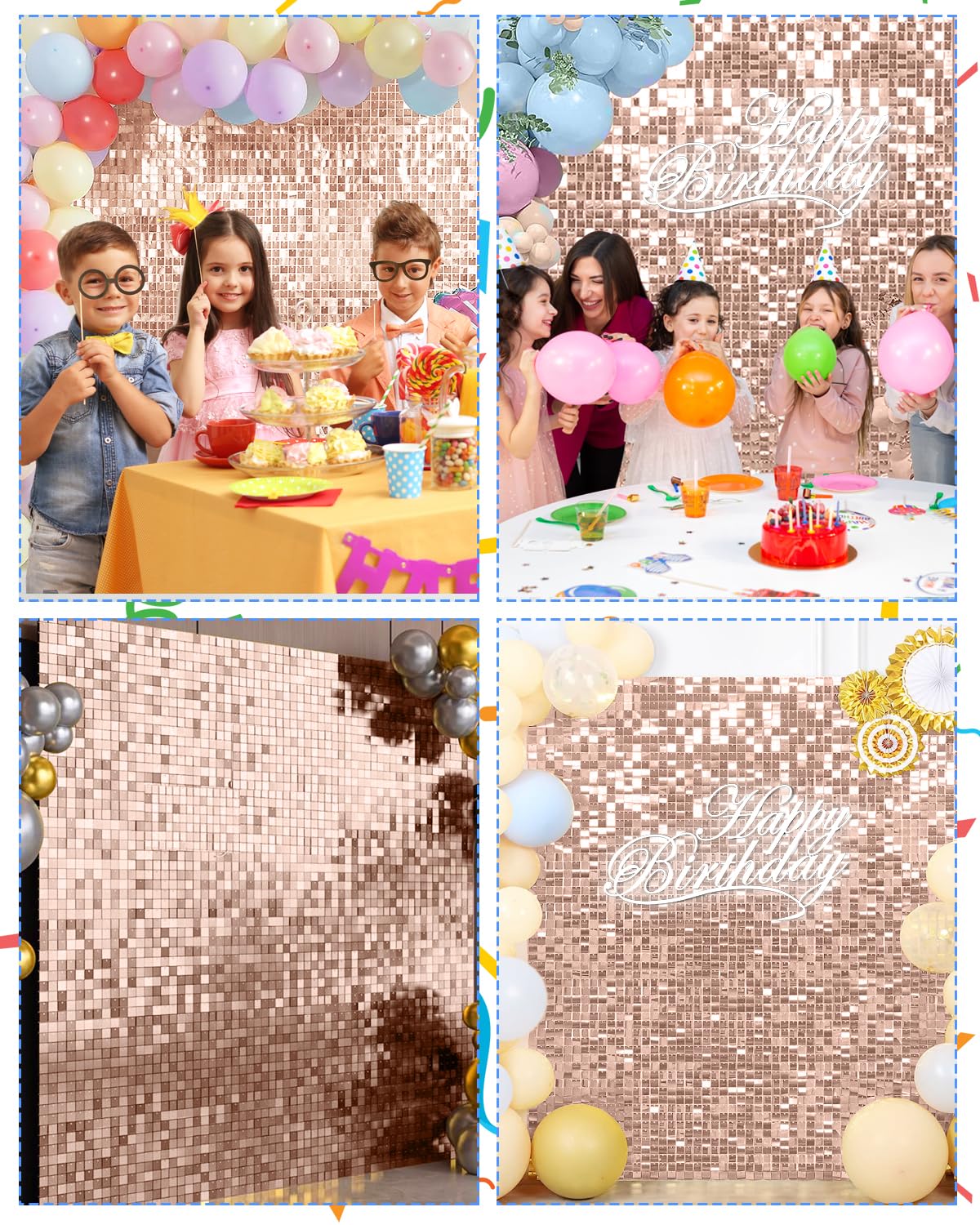 MSDADA Lot de 12 Panneaux Muraux à Paillettes Or Champagne Scintillantes, Toile de Fond 90×120 cm pour Mariage, Anniversaire, Fête, Décoration