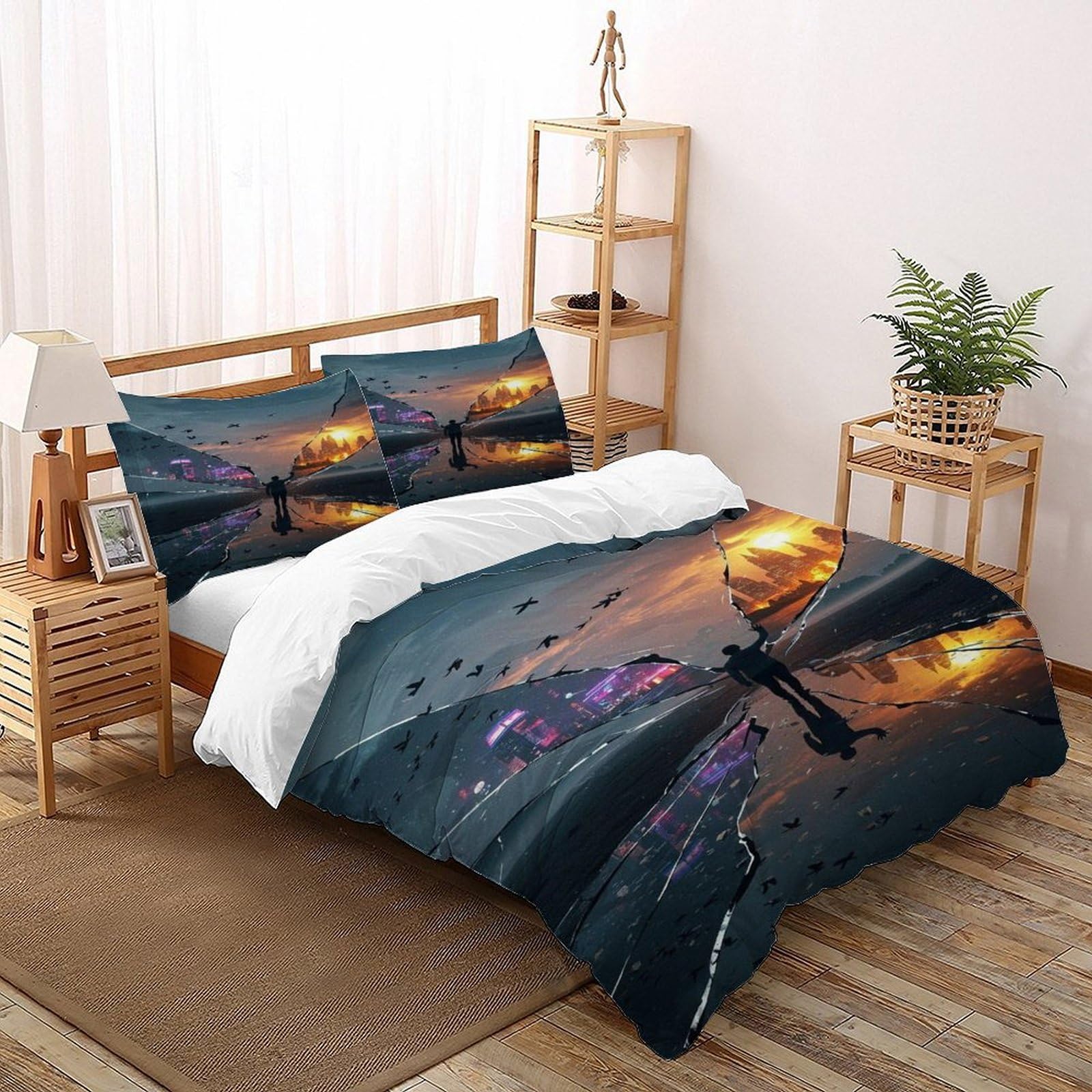 Cracked Glass Bedding Set 3D Digital Printing Gothic Theme Duvet Cover Set for Boys & Girls Chic Breathable Quilt Cover with Pillowcase Super King（260x220cm）