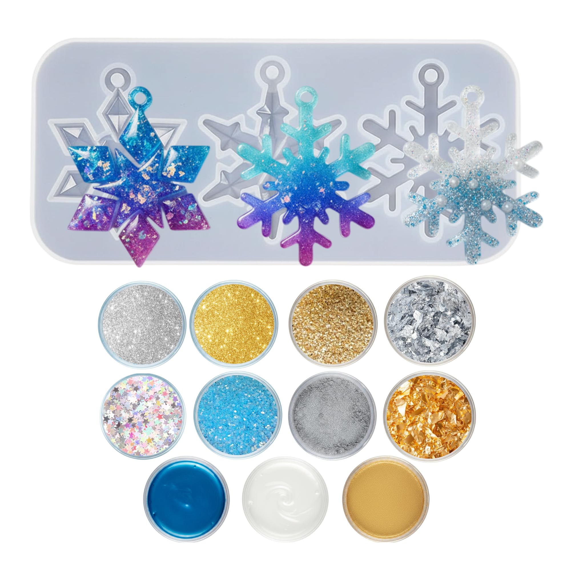 Craftables Resin Art Kit with 3 in 1 Snowflake Silicone Mould | Resin Art Material Set with Pigments Glitter Foil Flakes Mica for DIY Crafts Jewellery Decor-picture-11