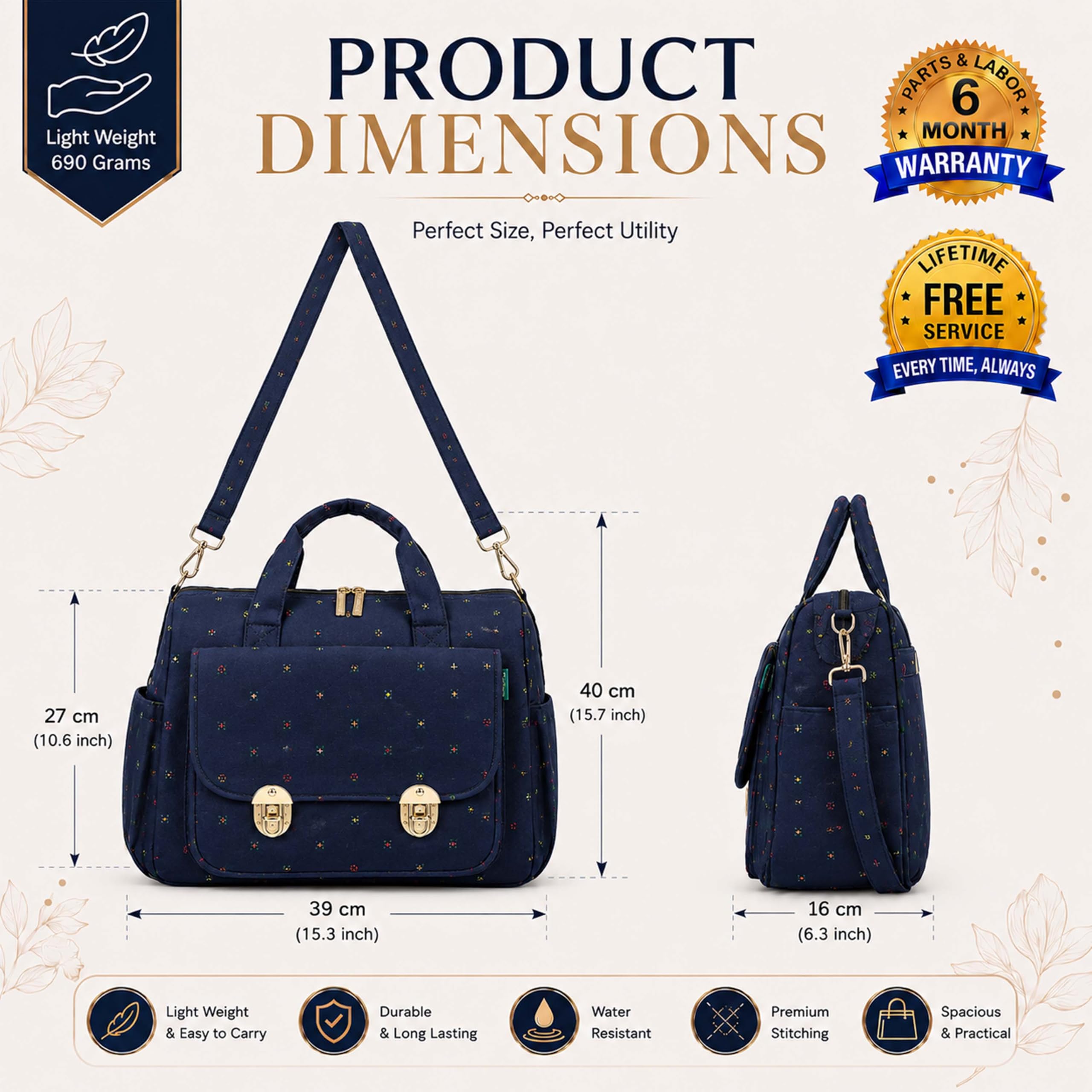 Motherly WOW Tote Diaper Bag for Mothers for Travel, Maternity Bag for Newborn Baby, Multiple Pocket Water Resistant Baby Bag (Blue Flower)