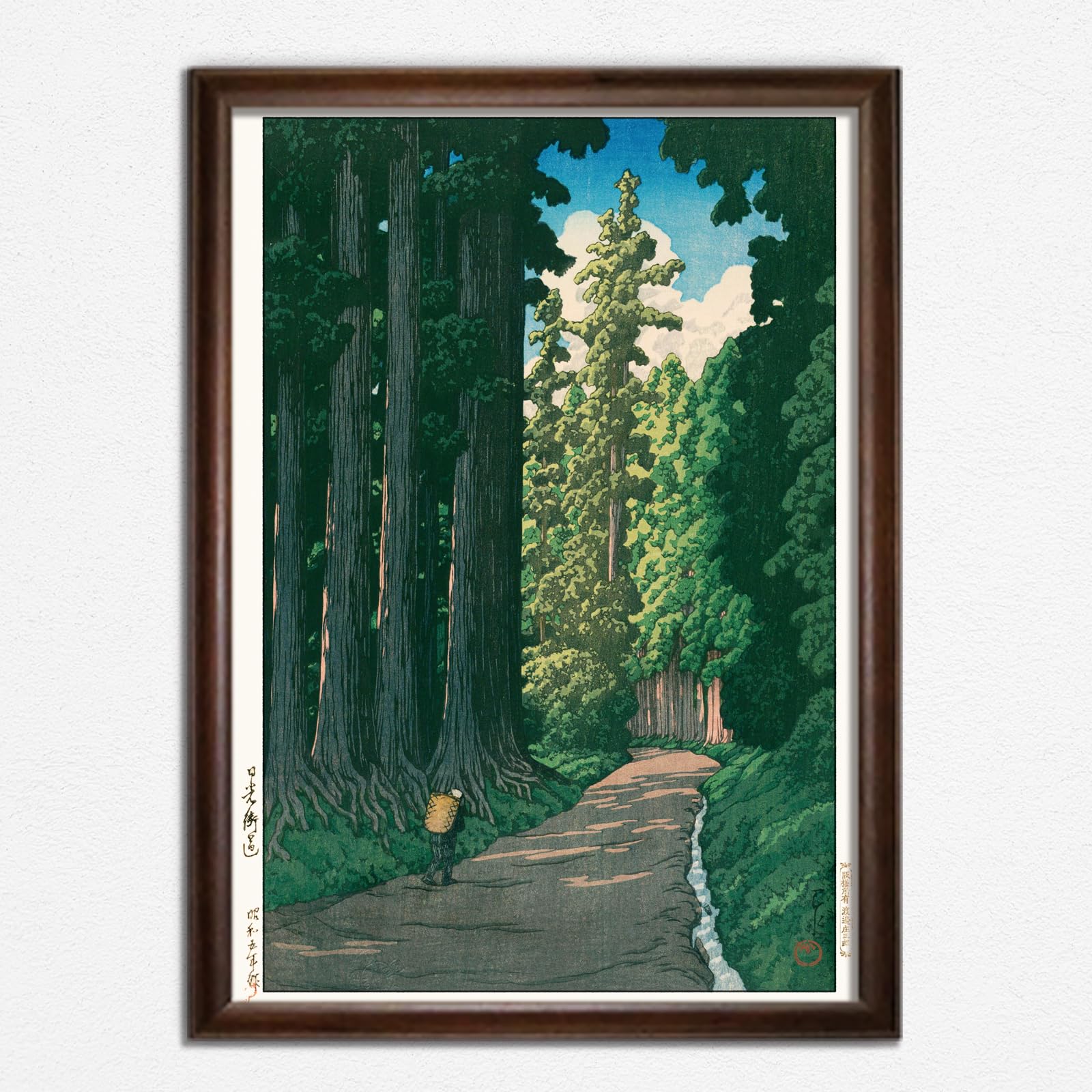 磐前半五路 『月』 版画 額装品 日本画 アート 昭和レトロ インテリア Amazon.co.jp: 日光街道 川瀬巴水 木製額（額装）木版画複製 日本製 A3