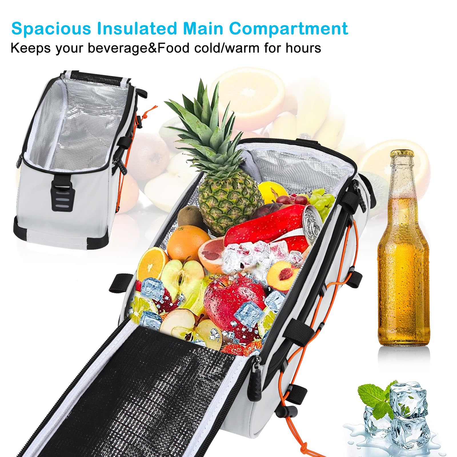 MOSISO Bike Rack Bag with 2 Removable Panniers, Waterproof Bike Trunk Cooler Storage Handbag Insulated Bicycle Rear Seat Pouch, Bicycle Storage Saddle Shoulder Bag Cycling Luggage Pouch, Silver