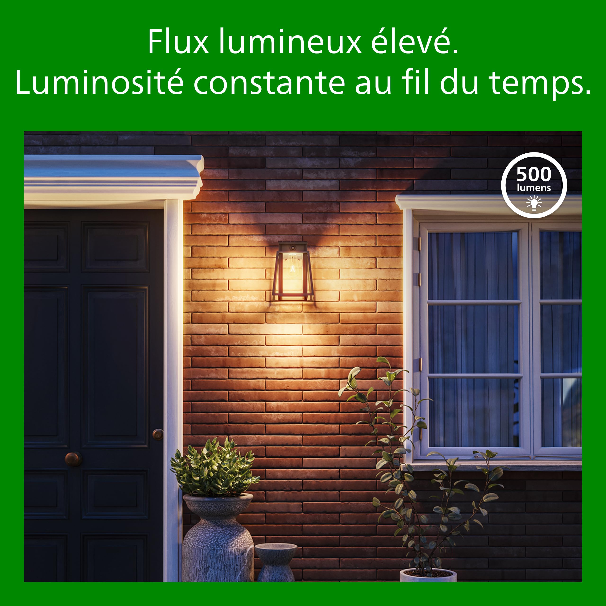 Philips Lysin Applique solaire murale UltraEfficient extérieur, Ampoule solaire remplaçable, Détecteur de mouvement, 2700K, Noir