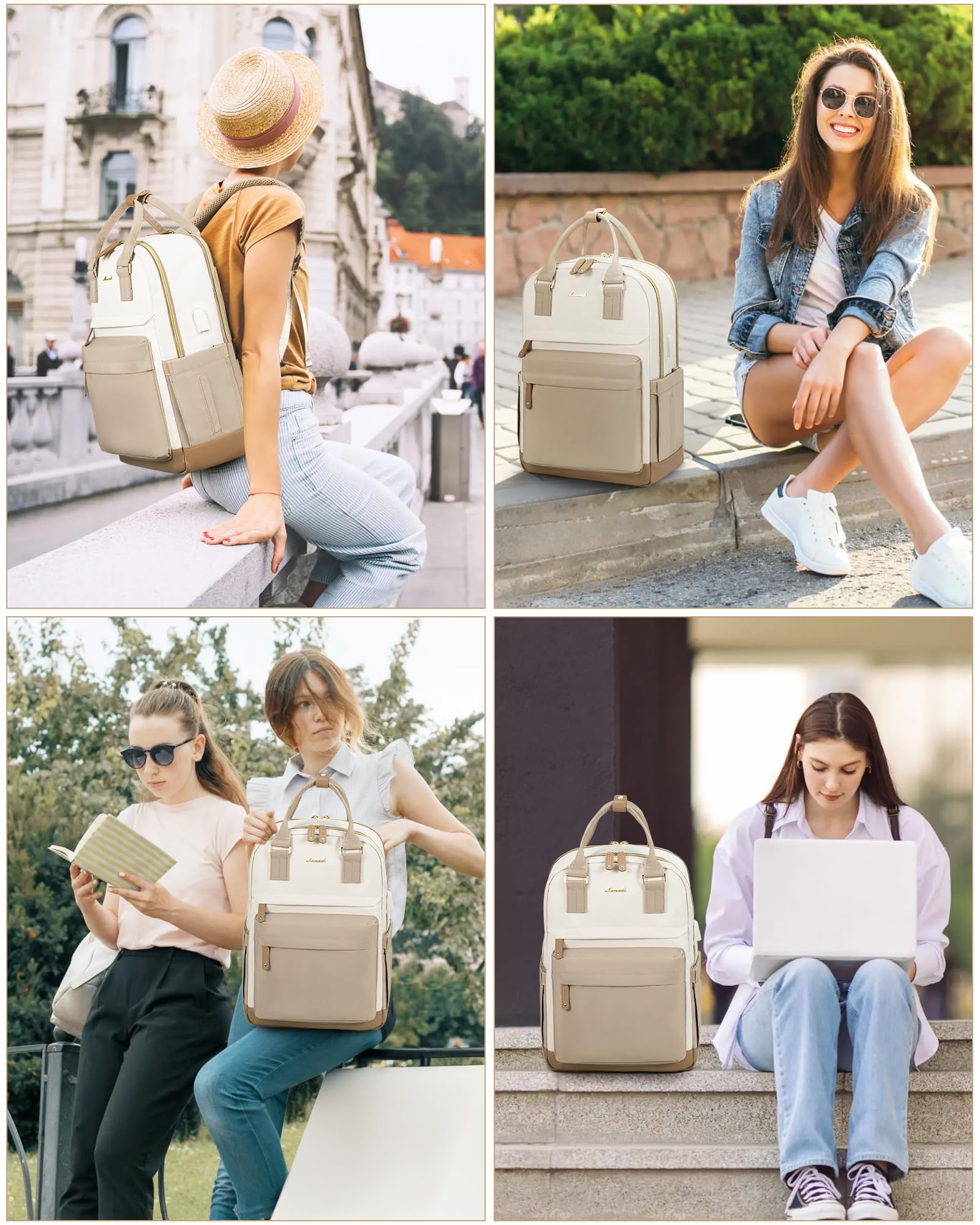 LOVEVOOK Zaino Porta PC Donna, 17 Pollici Zaino da Viaggio Scuola Università Grande, Impermeabile Zaino Lavoro Ufficio Antifurto Elegante, Computer Laptop Travel Backpack Waterproof Cachi