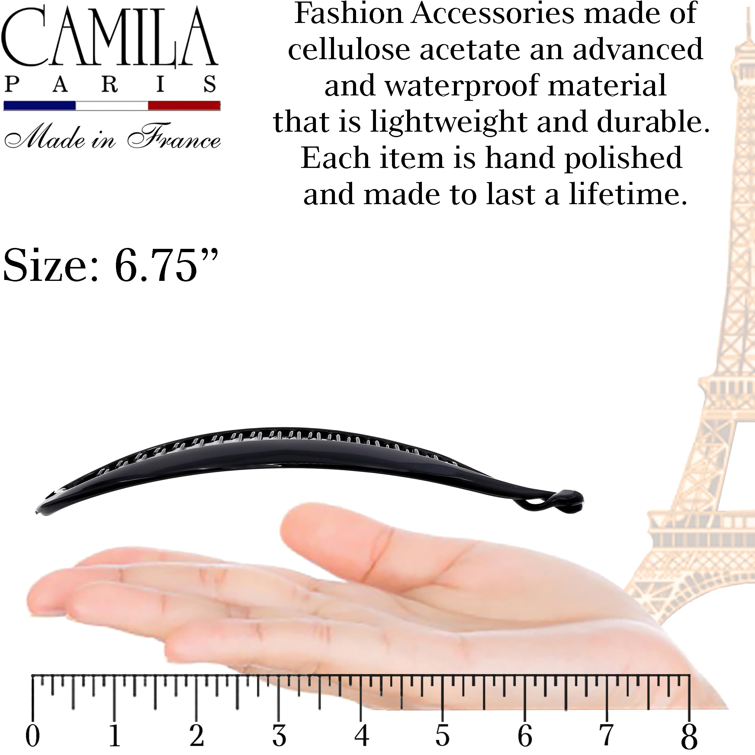 Camila Paris NV135 - Peine de pelo con clip de plátano francés de 7 pulgadas, diseño clásico para niñas y niñas, flexible, ideal para peinar, accesorios para el cabello para mujer, fabricado en Francia